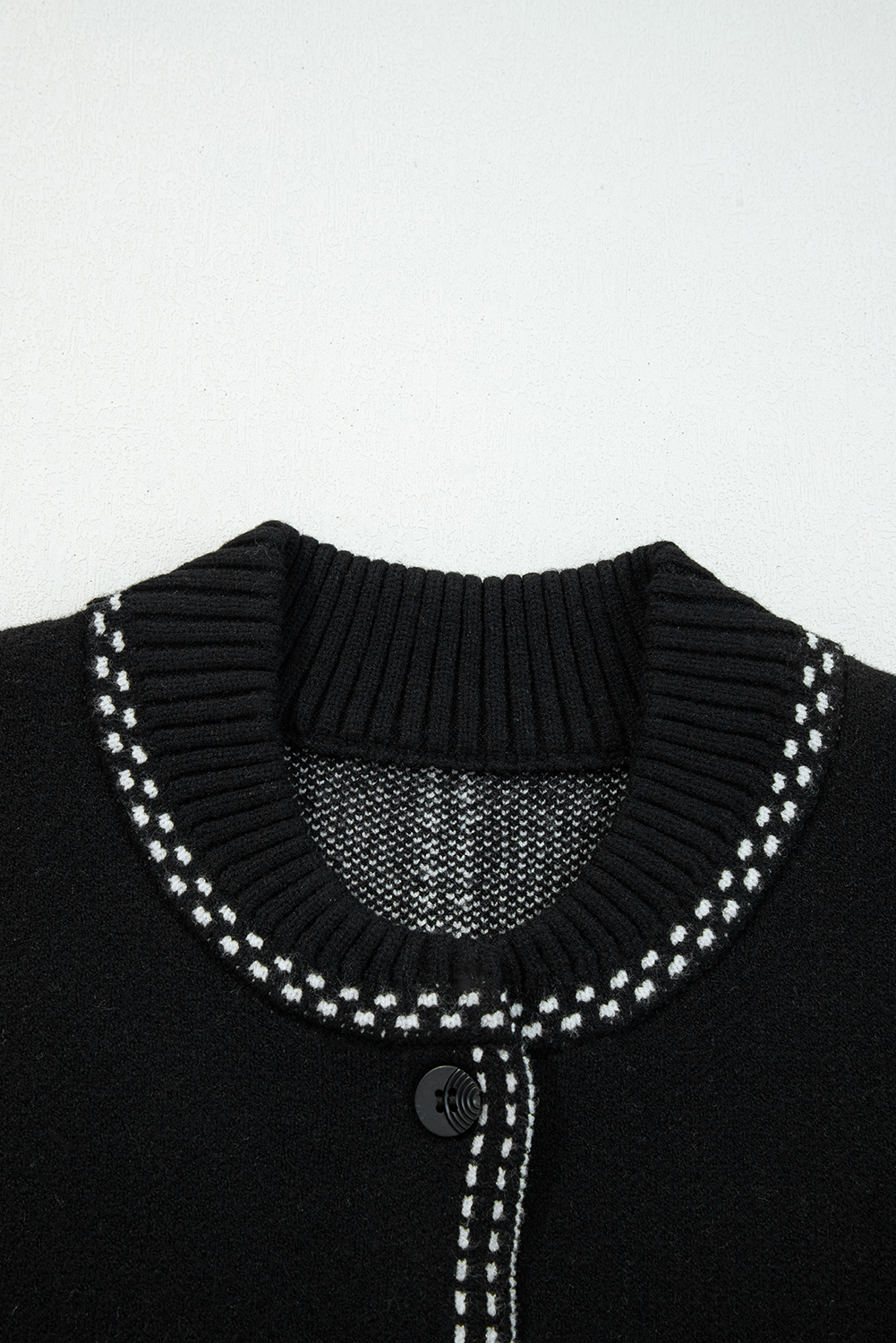Black Contrast Trim Button up Sweater Cardigan