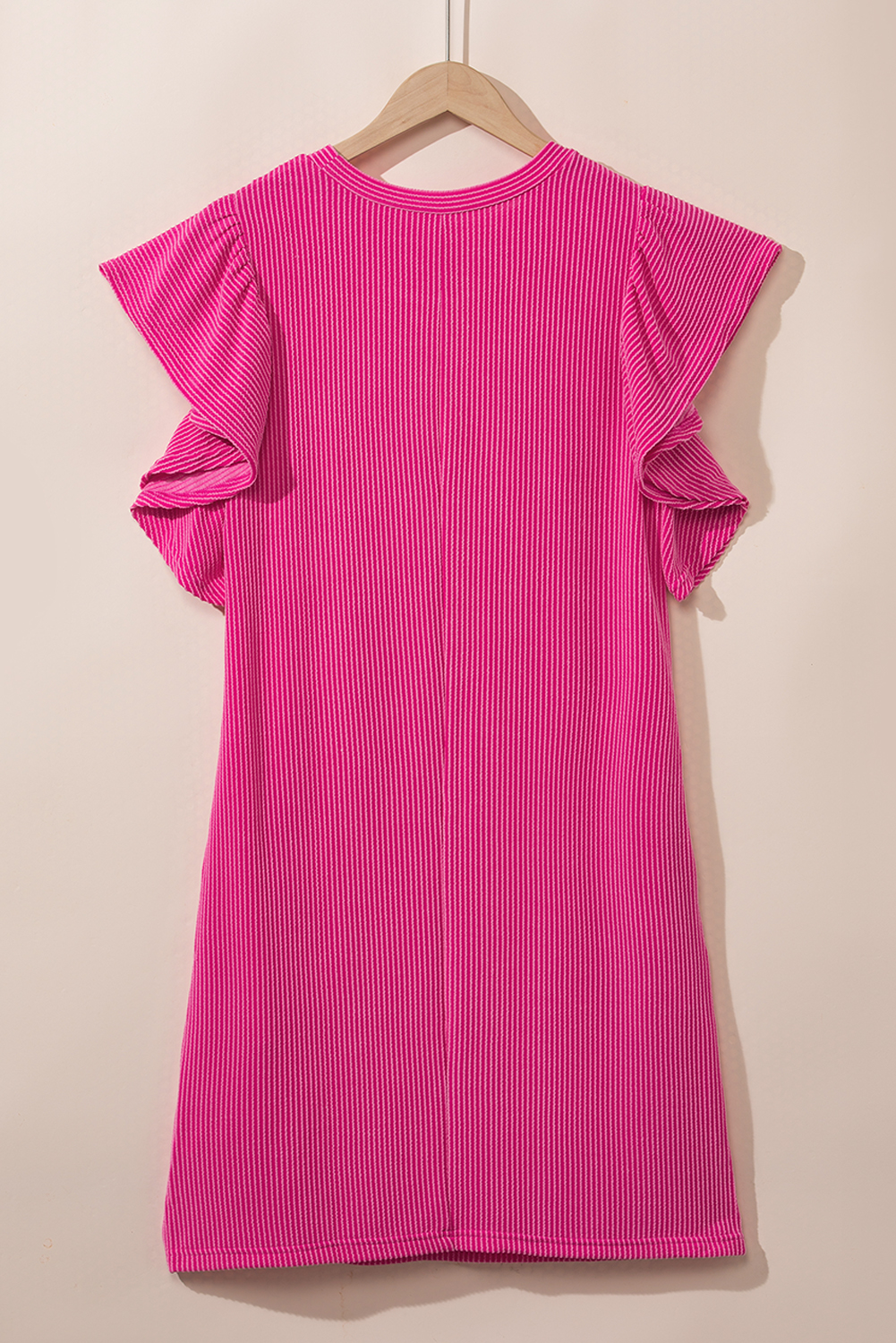 Bright Pink Striped Ribbed Knit T-shirt Shift Dress