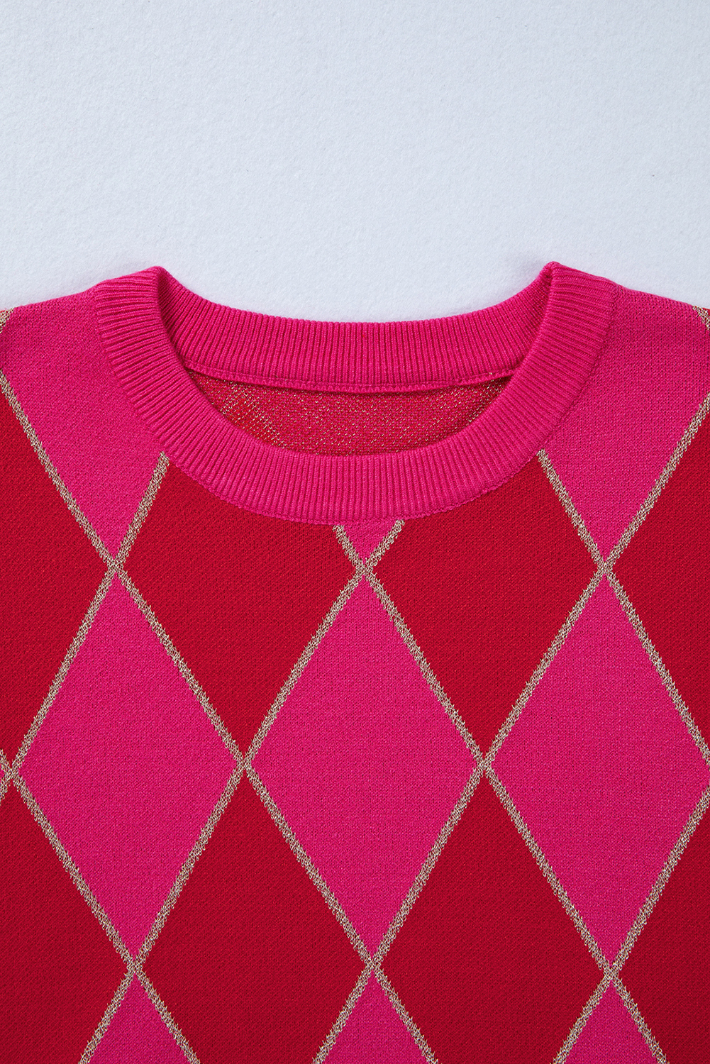 Rose Glitter Trim Rhombus Pattern Knit Sweater Vest