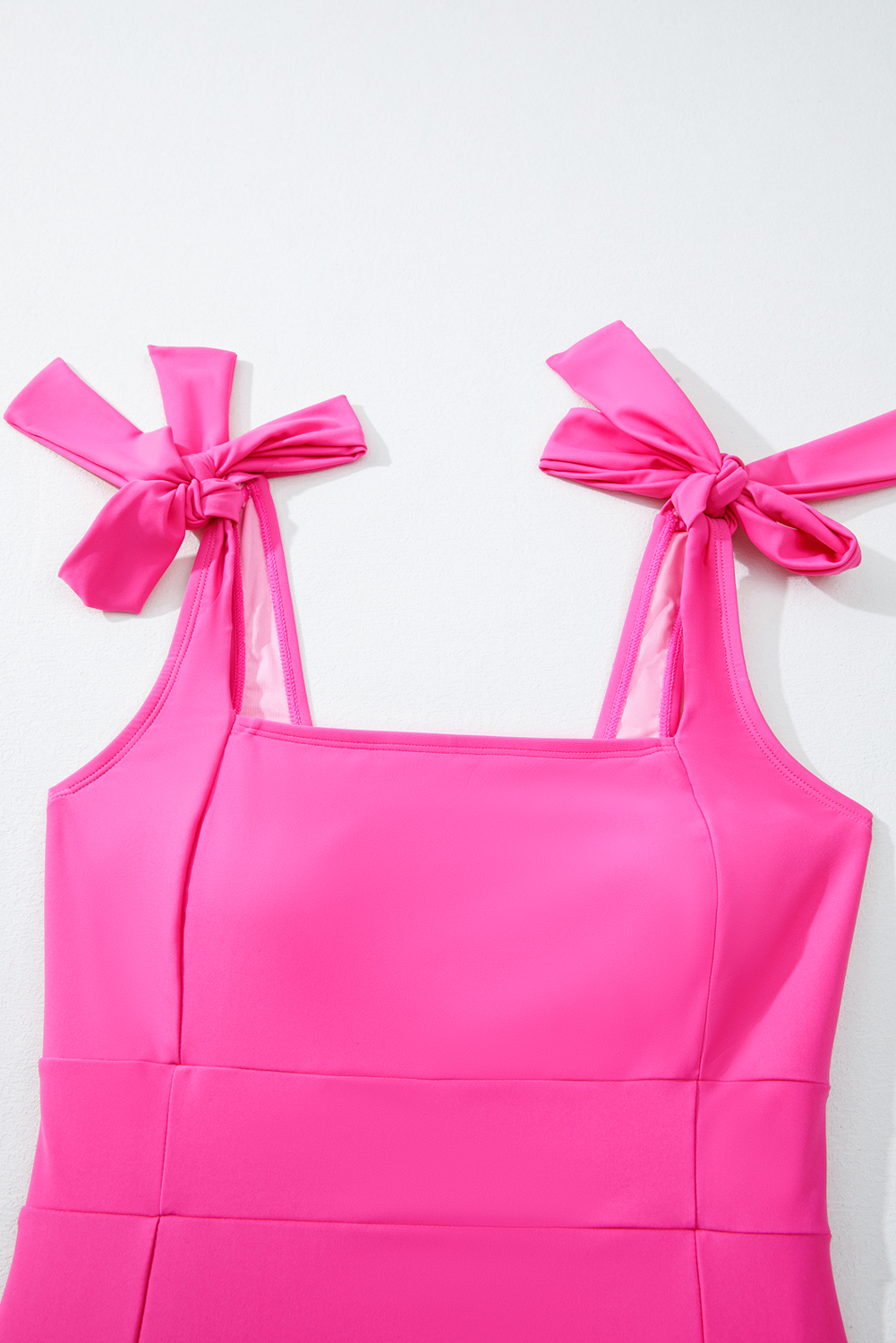 Dearlovers Rose Red Square Neck Knotted Shoulder Open Back One Piece Swimsuit