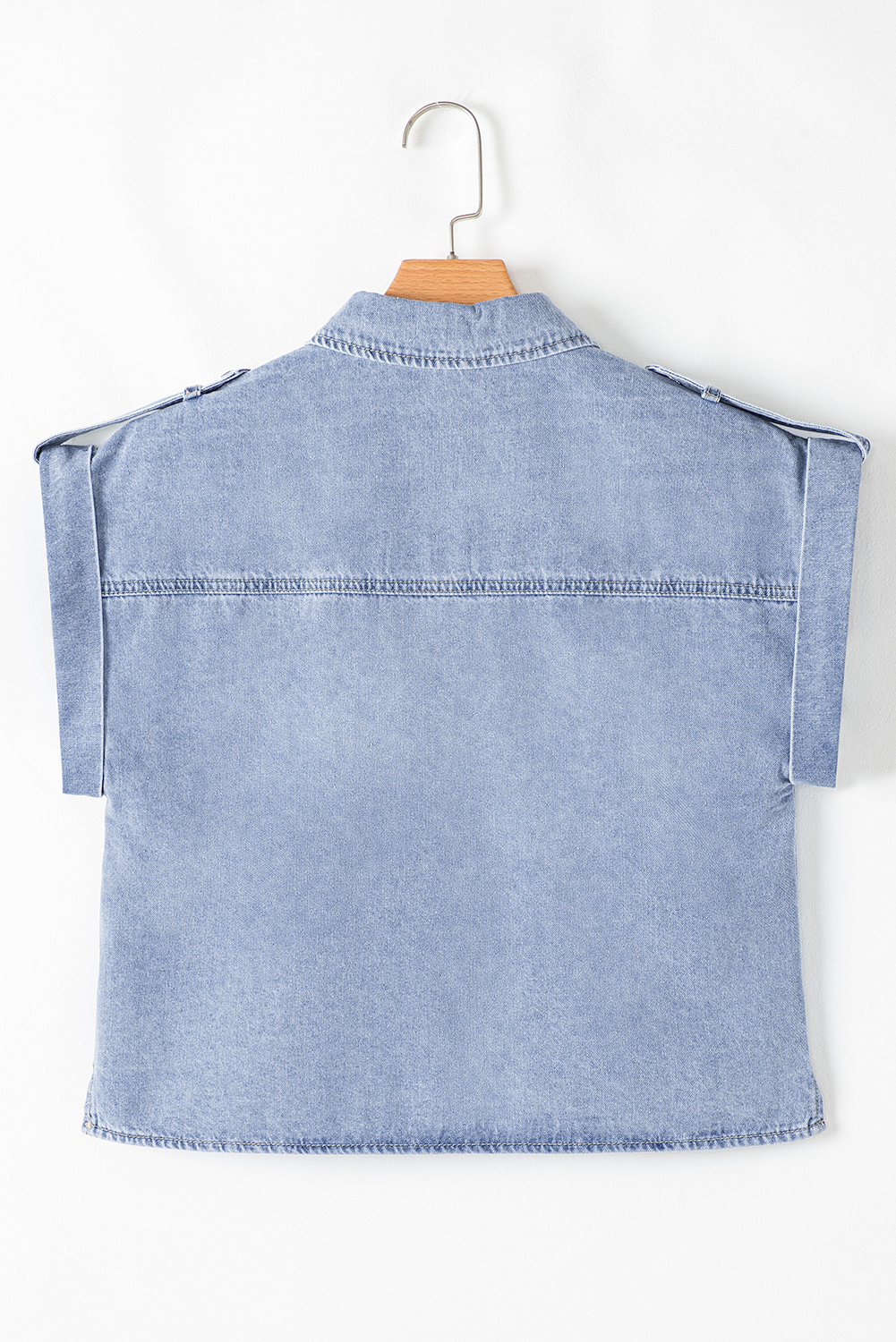 Dusk Blue Denim Pinup Folded Cap Sleeve Shirt