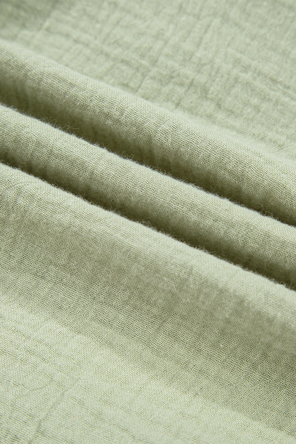 Meadow Mist Green Bow Tie Front Ruffle Trim V Neck Long Sleeve Gauze Blouse