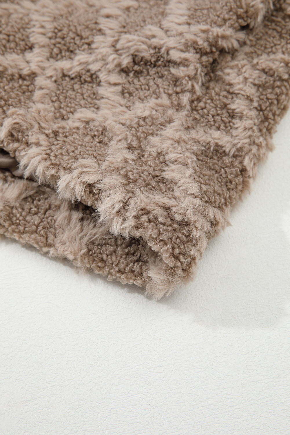 Chestnut Sherpa Rhombus Zip Up Side Pocket Hooded Jacket