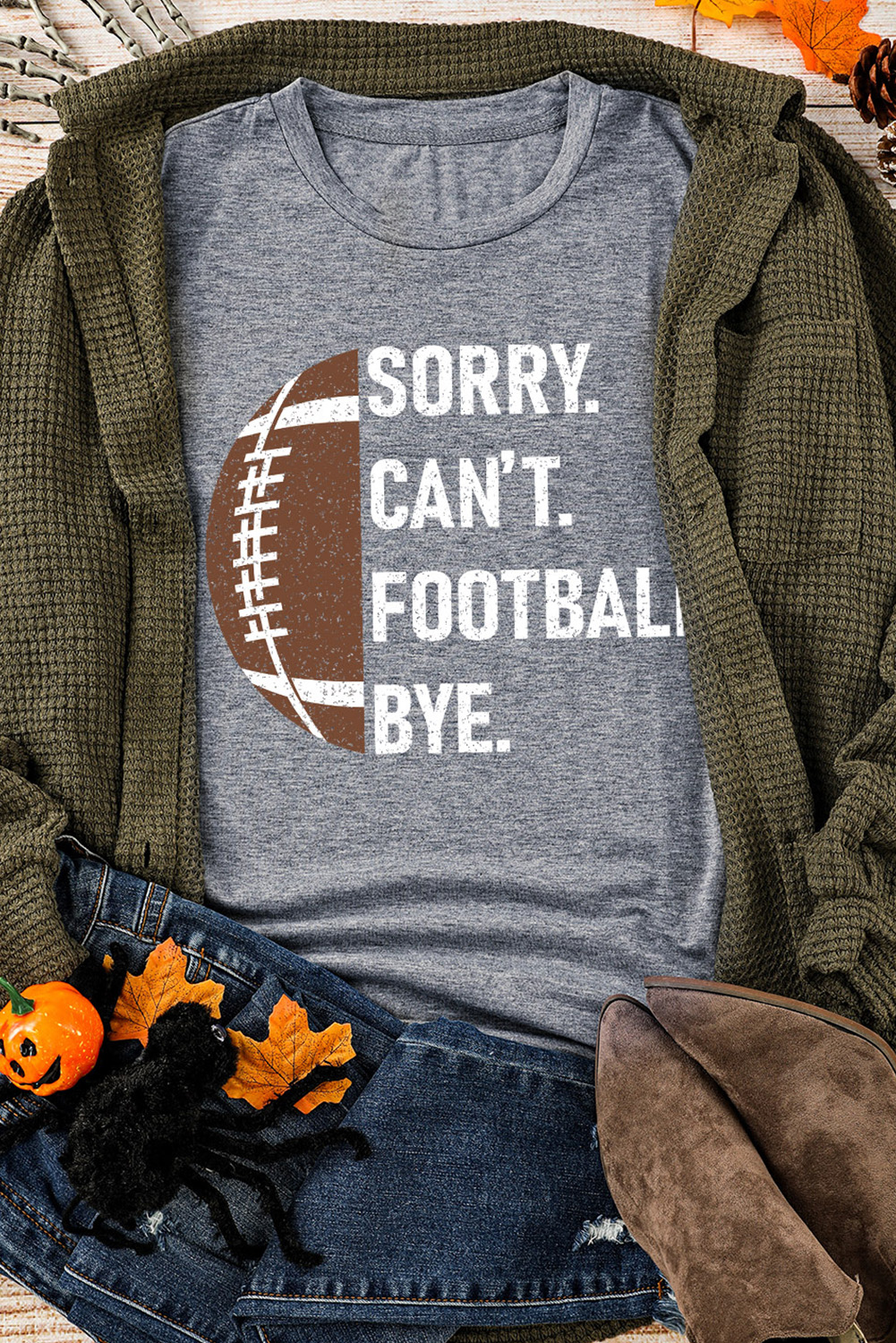 Gray American Rugby Football Graphic Casual T Shirt