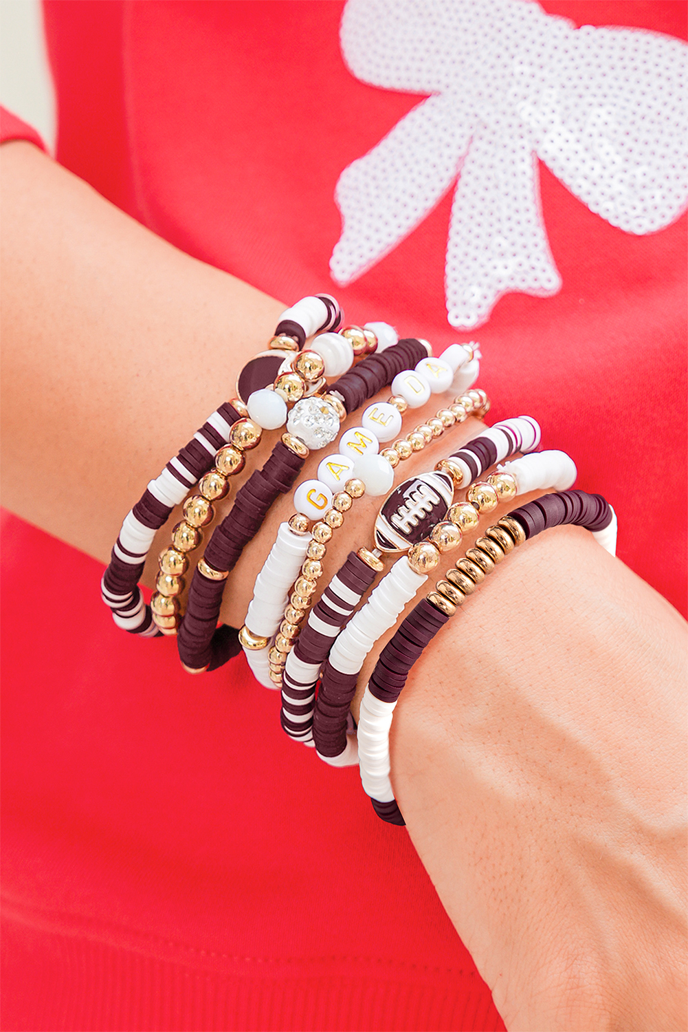 Chestnut Game Day 8pcs Stackable Football Beaded Charm Bracelet Set