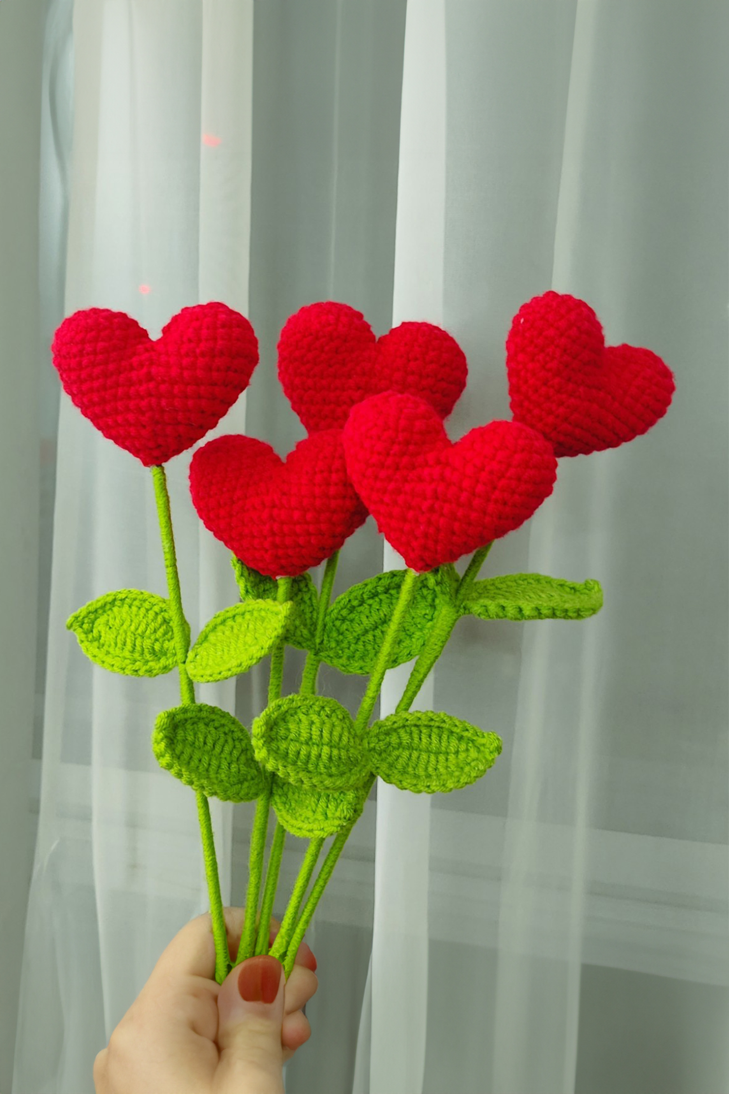 Fiery Red 1 Piece Handmade Crochet Heart Shaped Flower