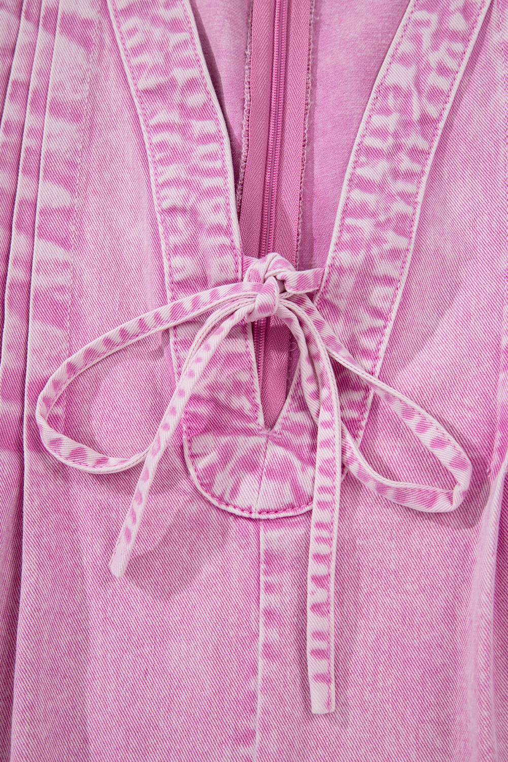 Bonbon Mineral Wash Pleated Bust V Neck Sleeveless Denim Romper