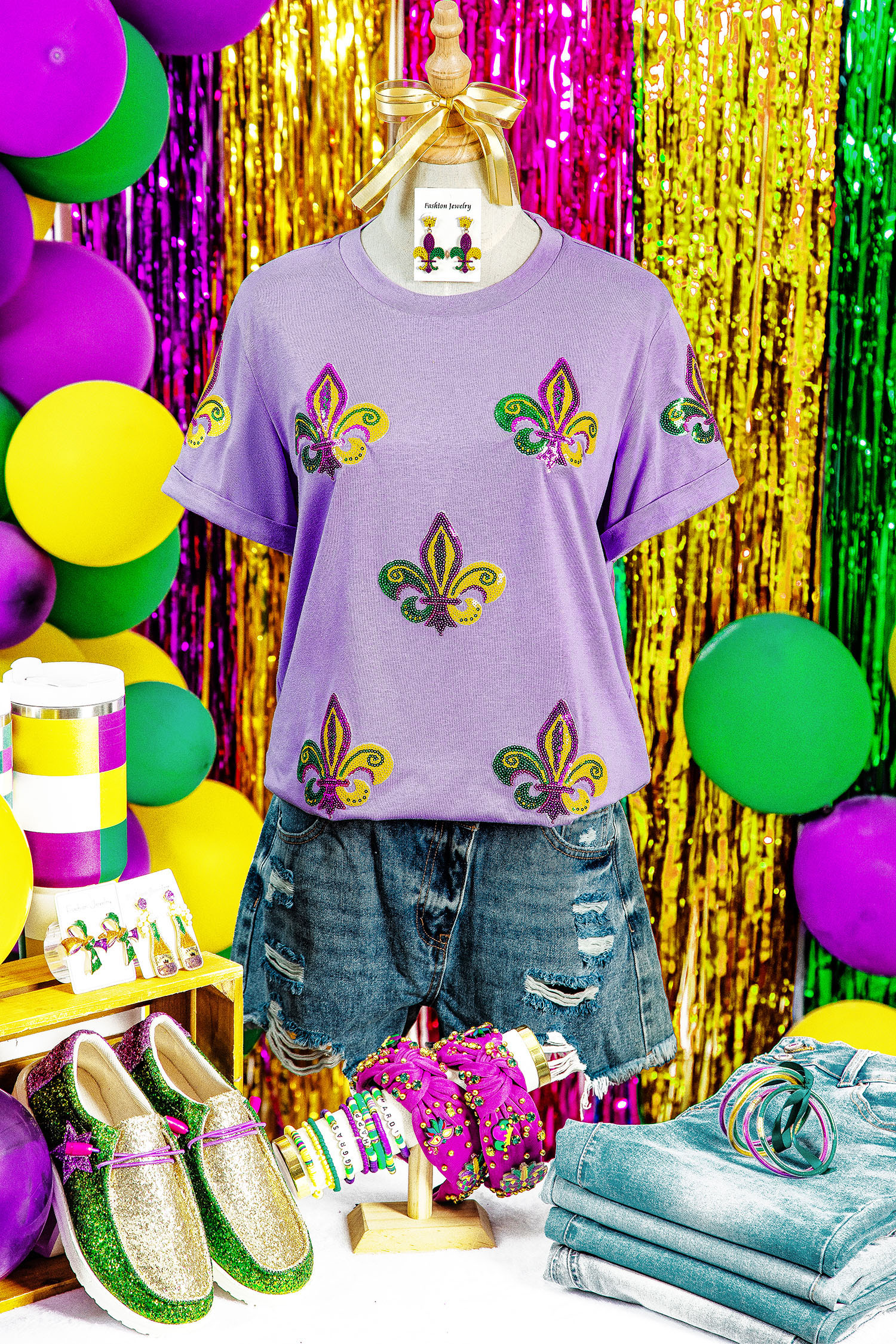 Wisteria Mardi Gras Sequined Pattern Holiday T Shirt