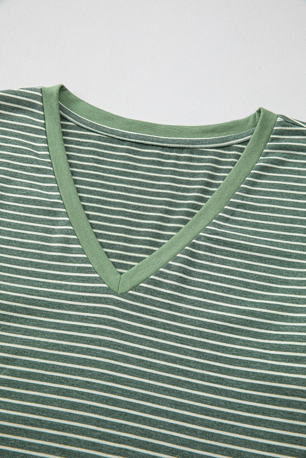 Green Stripe V Neck Stretchy Long Sleeve Top