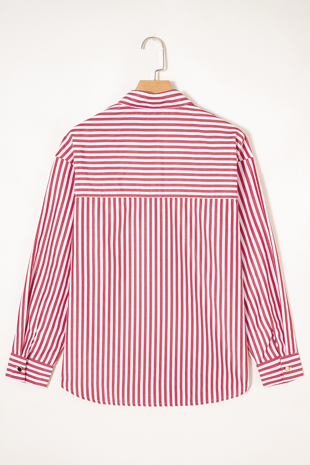 Red Stripe Patched Pocket Side Slit Loose Shirt