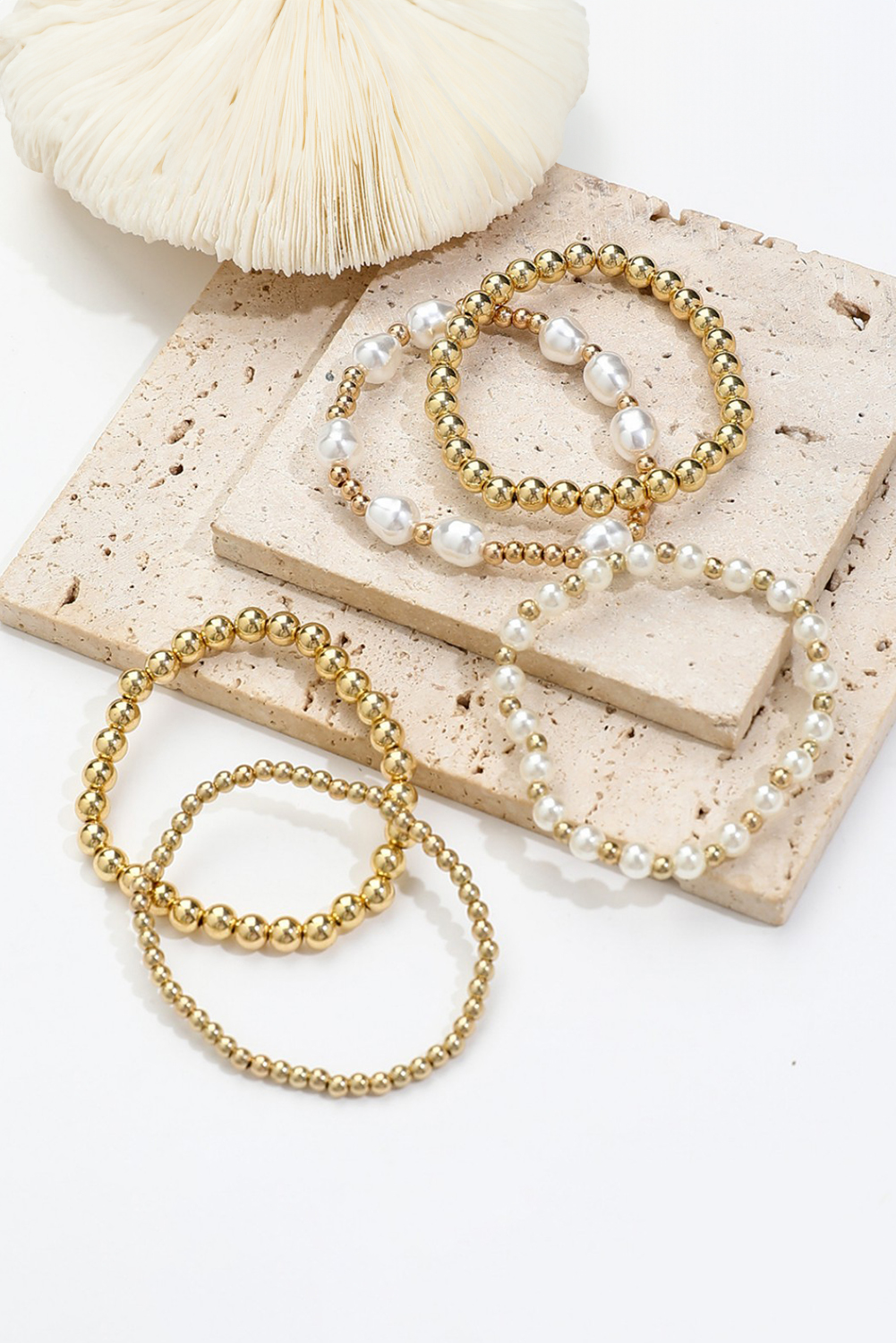 Gold Plated Alloy Pearl Mix Beading Multilayer Bracelet