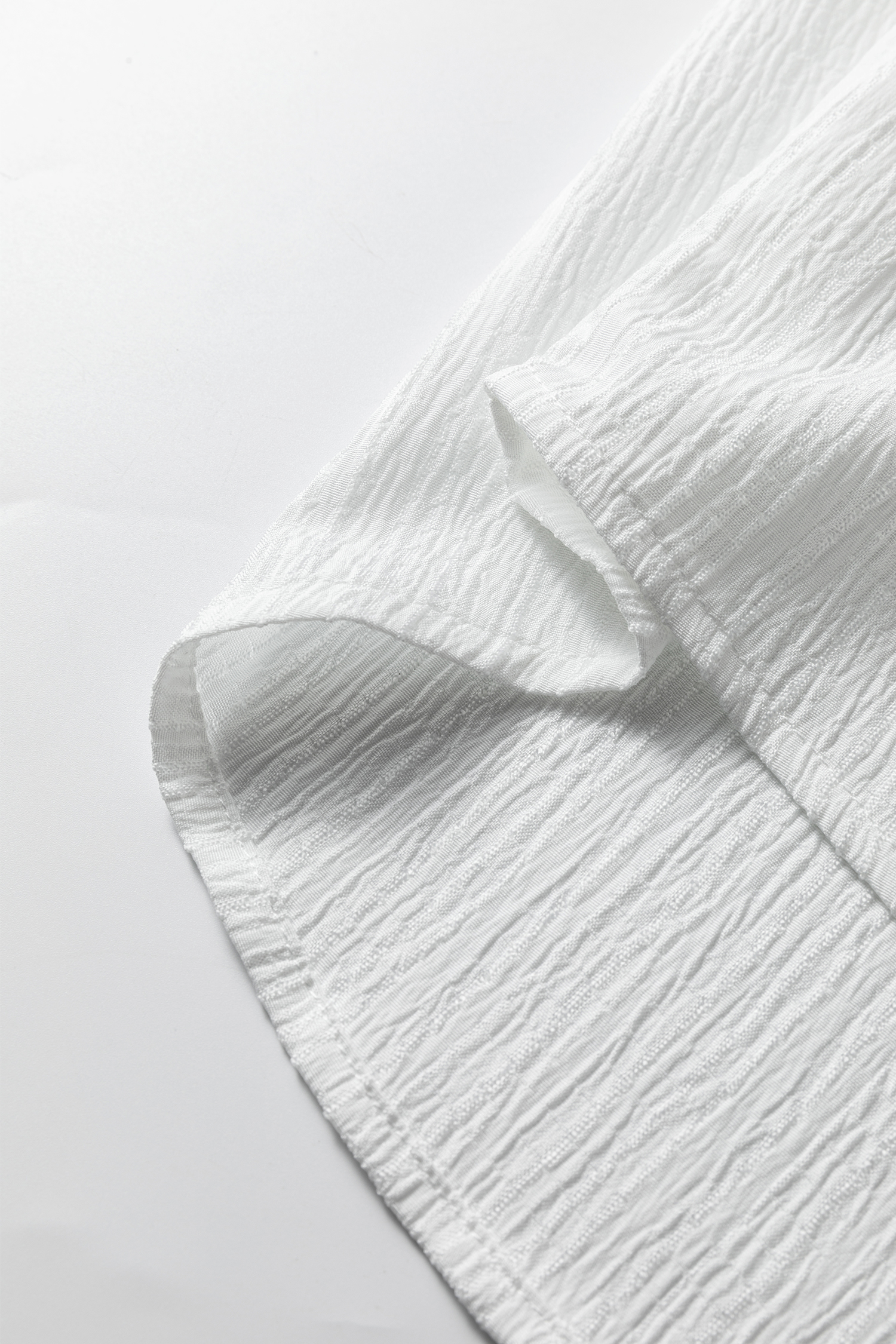 White Crinkled Texture Lantern Sleeve Button Down Loose Shirt