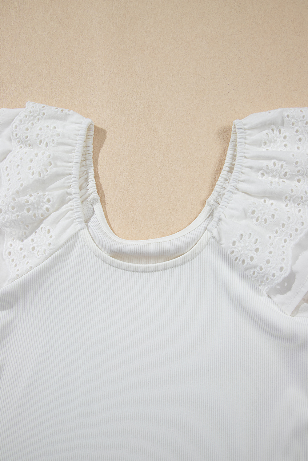 White Eyelet Ruffle Sleeve Slim Fitted Top