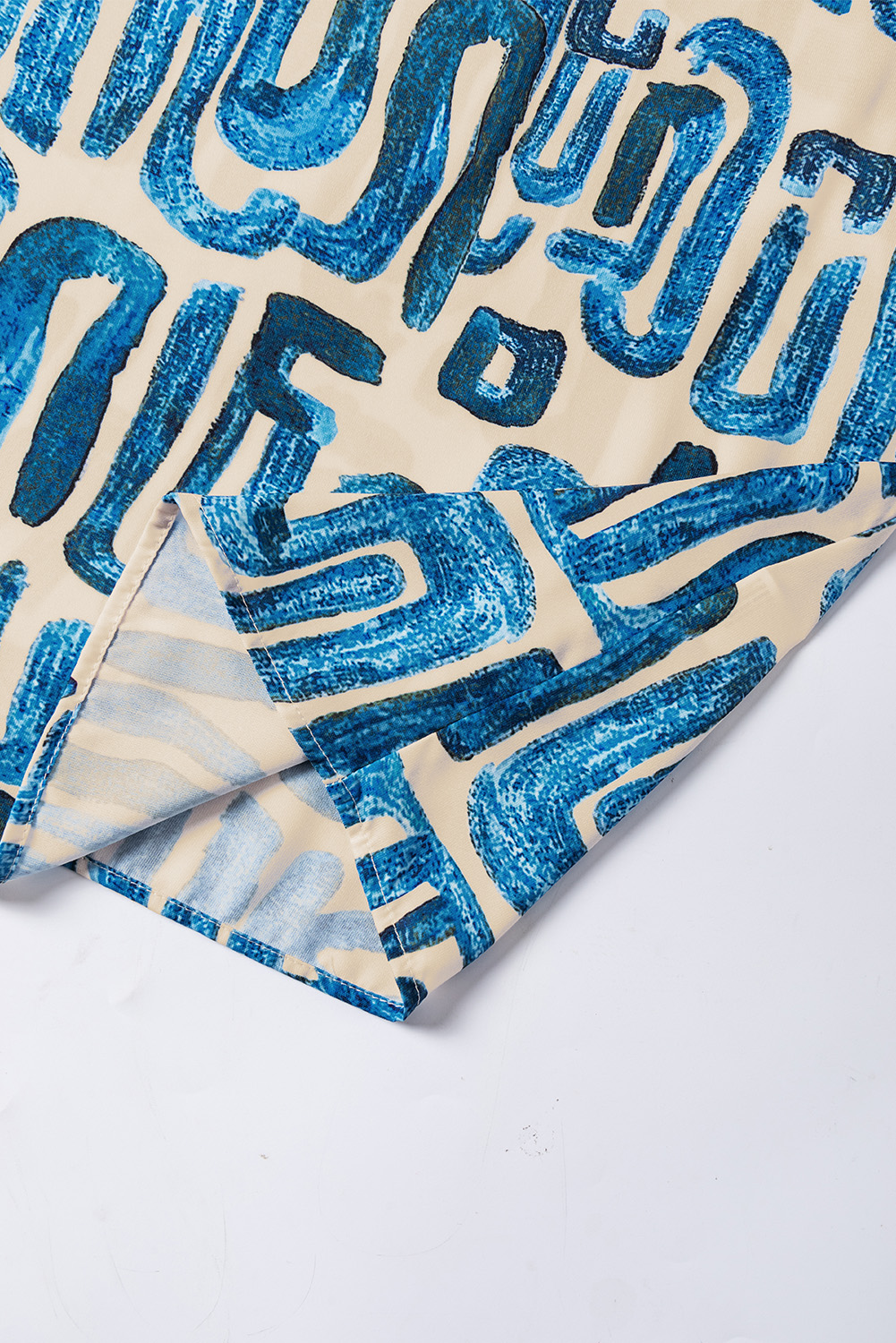 Beige Abstract Print Bubble Sleeve Button up Mini Dress