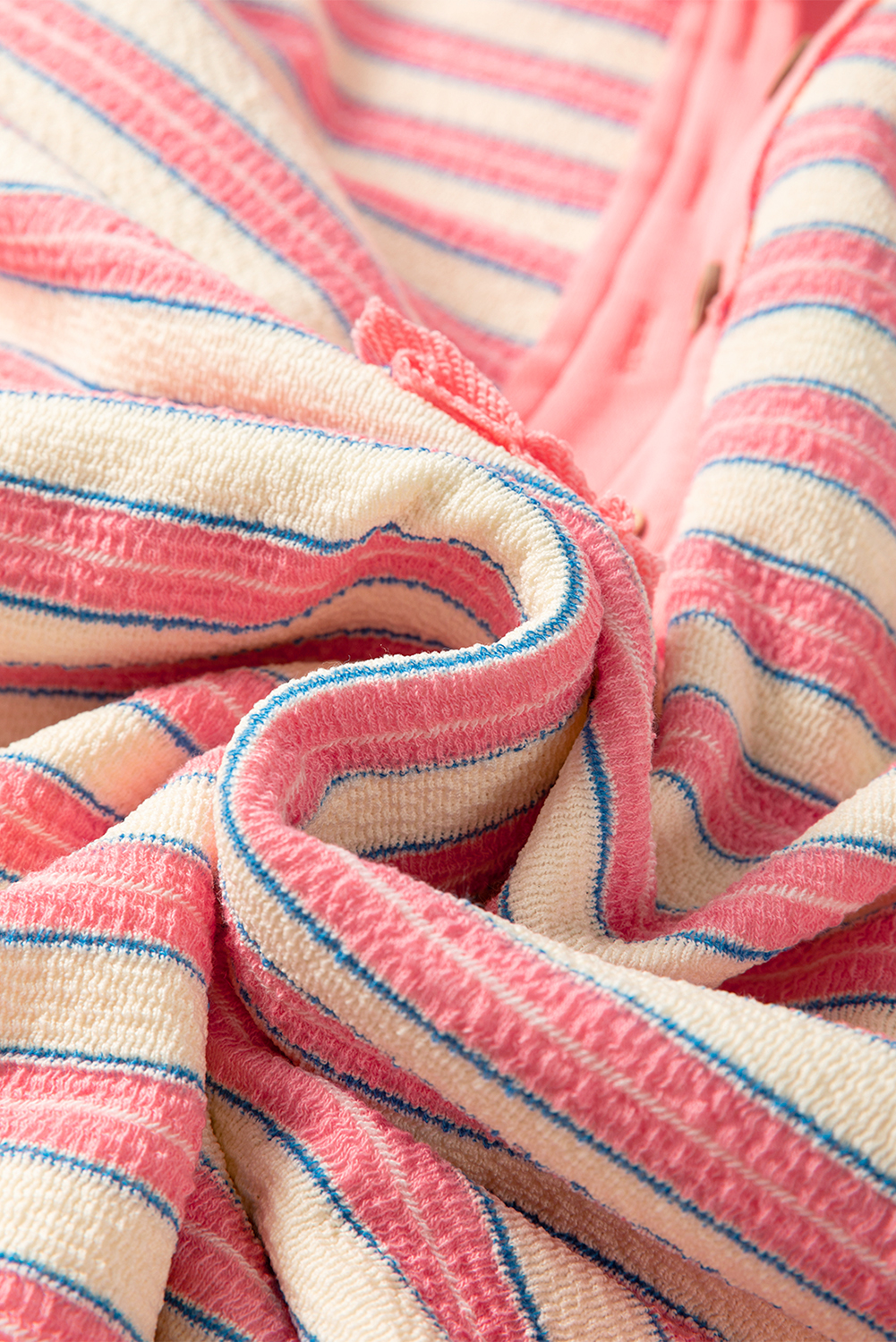 Red Stripe Buttoned V Neck Collared Drop Shoulder Top