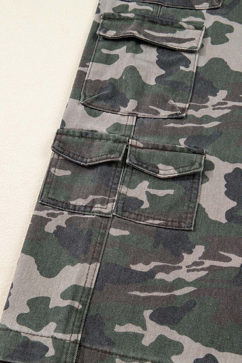 Green Camo Denim Cargo Wide Leg Pants