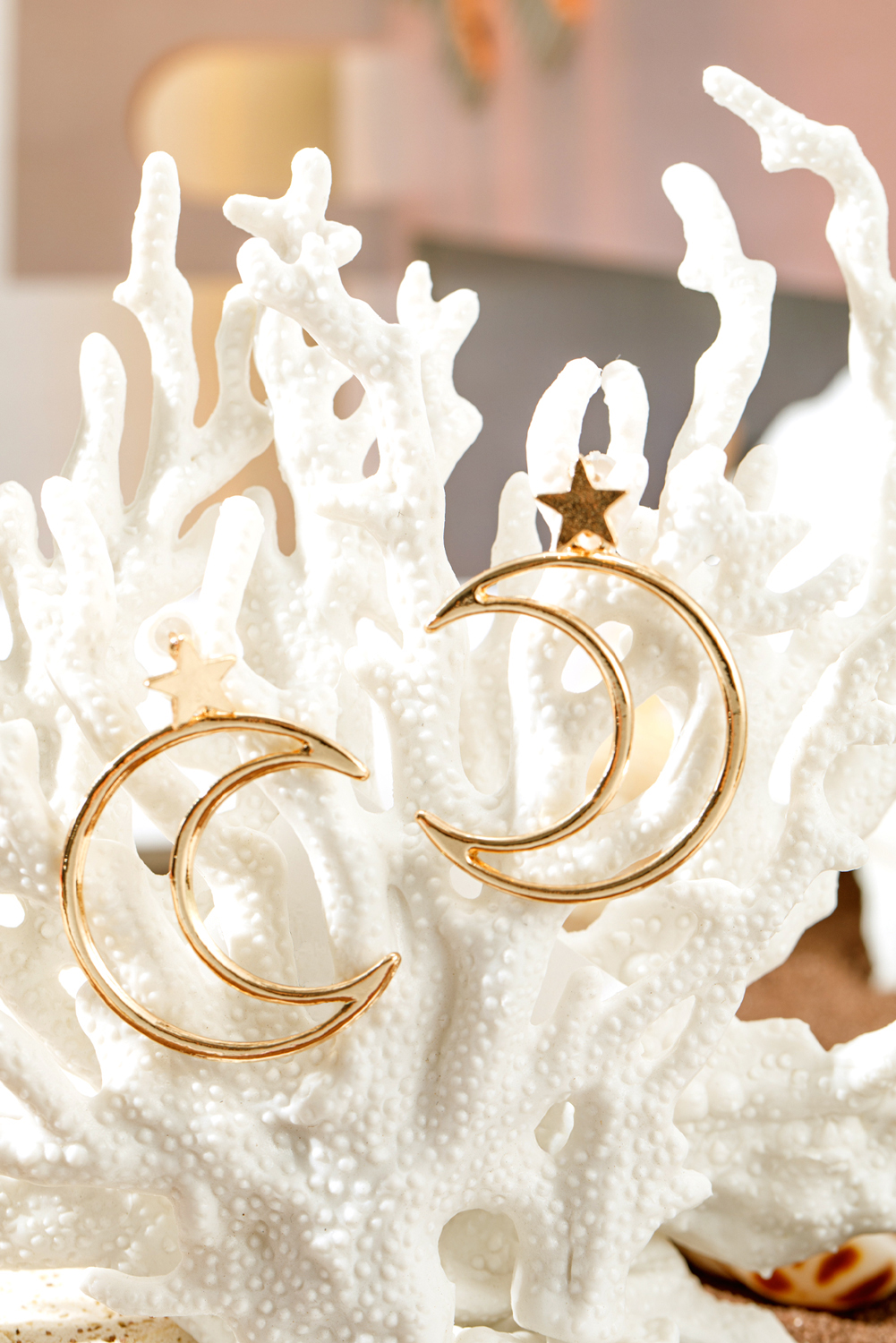 Gold Star and Moon Plated Alloy Earrings