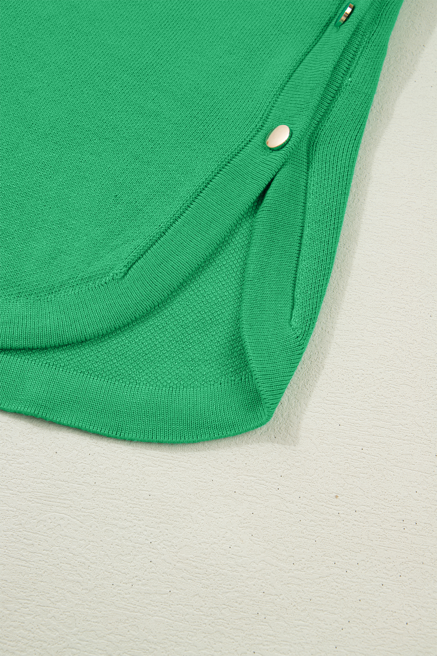 Bright Green Side Button Round Neck Knit Sleeveless Sweater