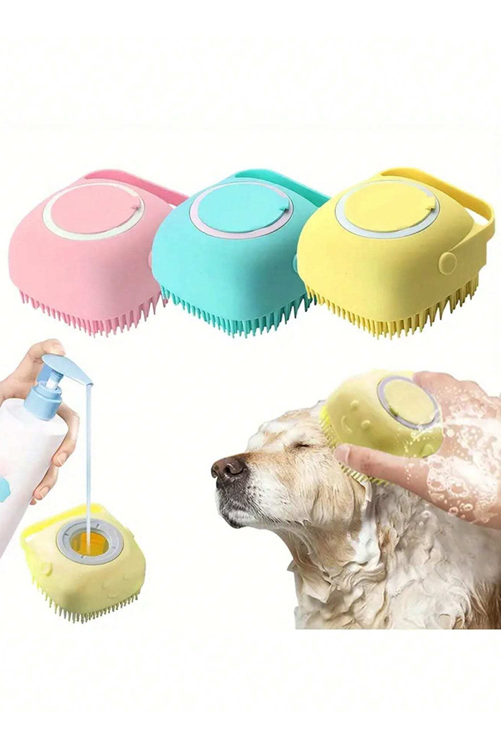 Pale Chestnut Silicone Pet Washer Brush with Shampoo Dispenser