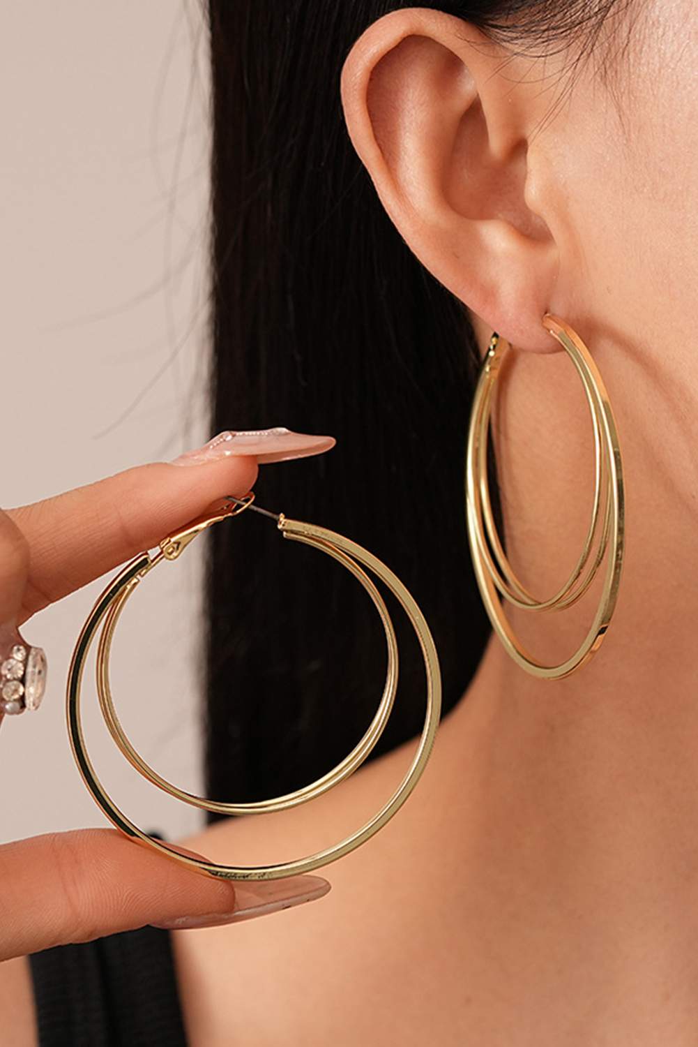 Gold Large Plated Double Hoop Earrings