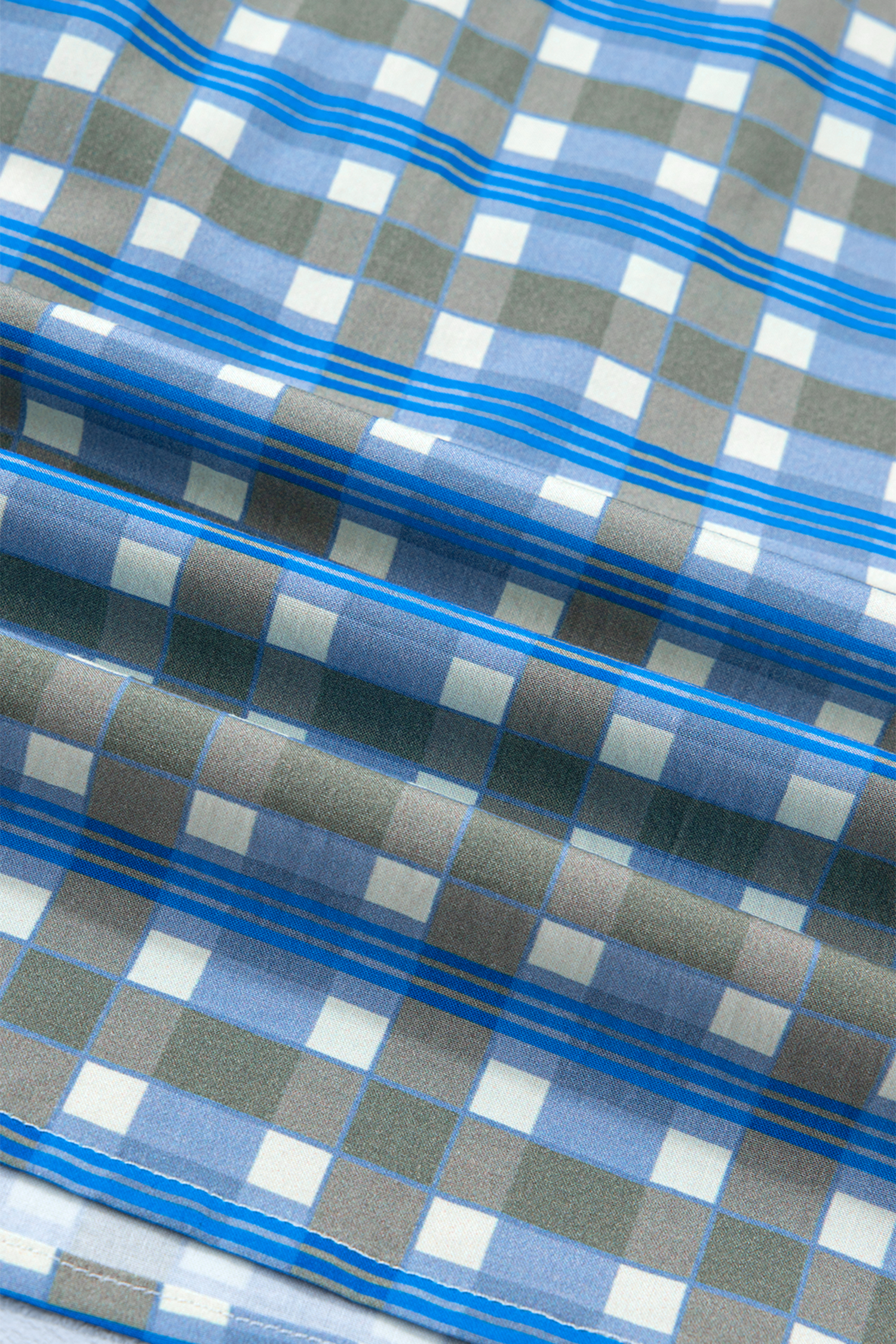 Sky Blue Plaid Long Sleeve Frilled Detail Half Button Blouse