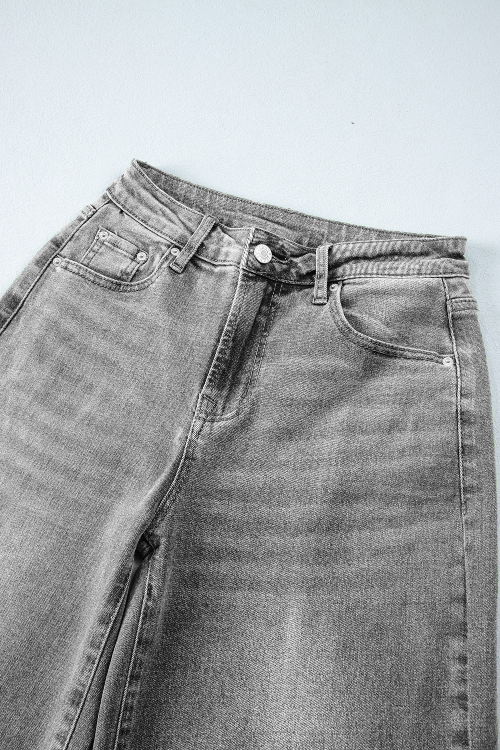 Gray Raw Hem Straight Leg Loose High Waist Jeans