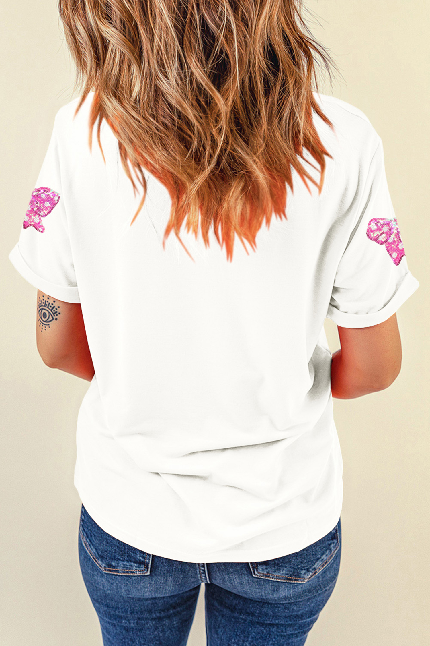 White Shimmering Bow Patched Pattern Valentine T Shirt