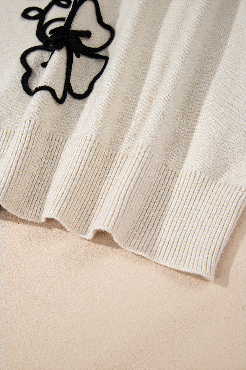 Beige Flower Stitching Mock Neck Sweater