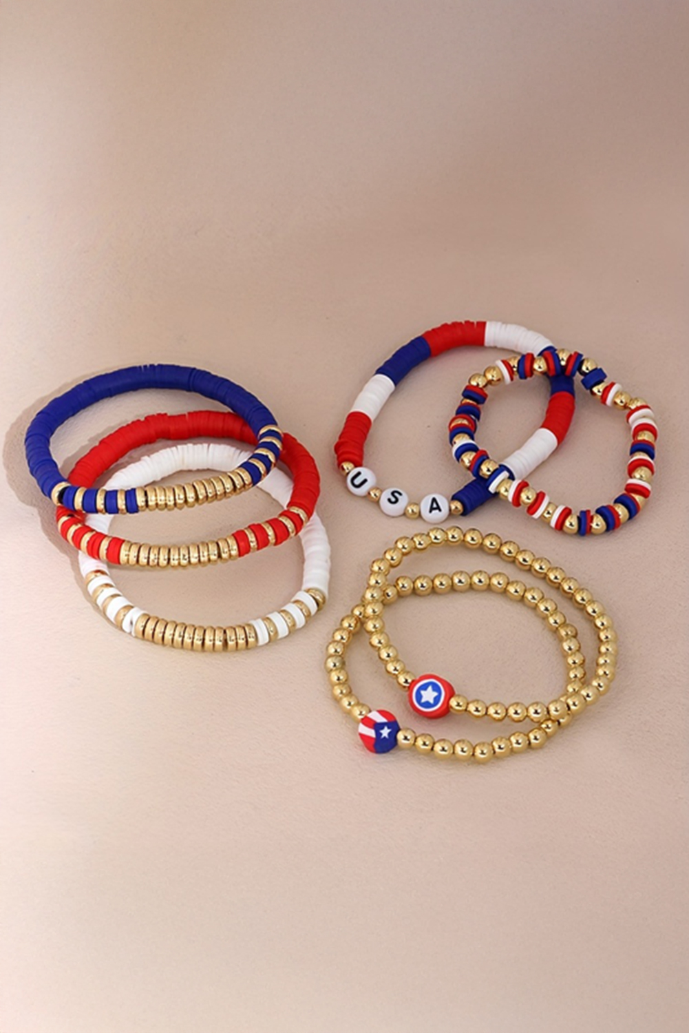 Gold USA Multi Beading Layered Bracelet