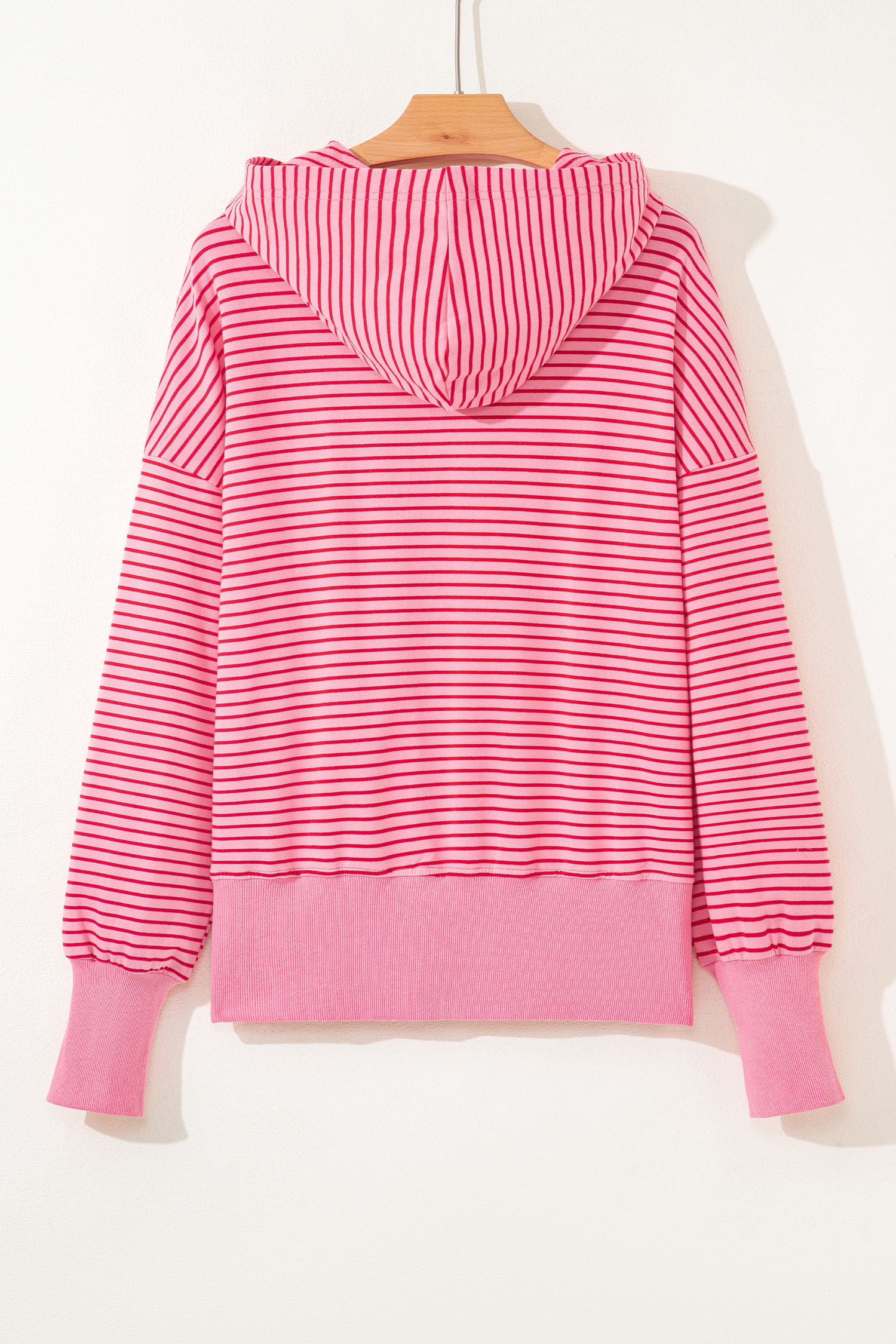 Purple Stripe Thumbhole Side Slits Drop Shoulder Loose Fit Hoodie