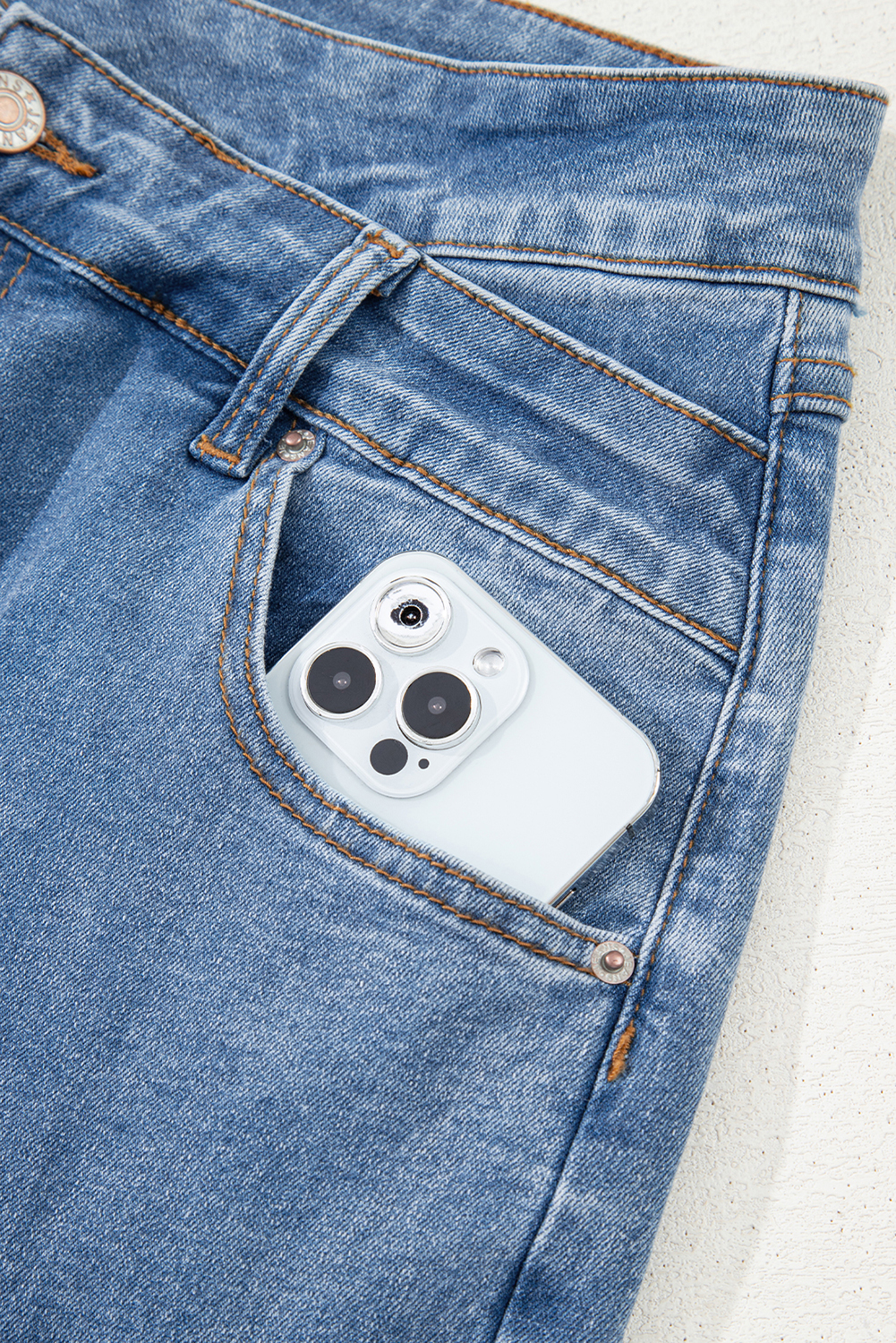 Blue Mid Rise Asymmetrical Waist Wide Leg Jeans