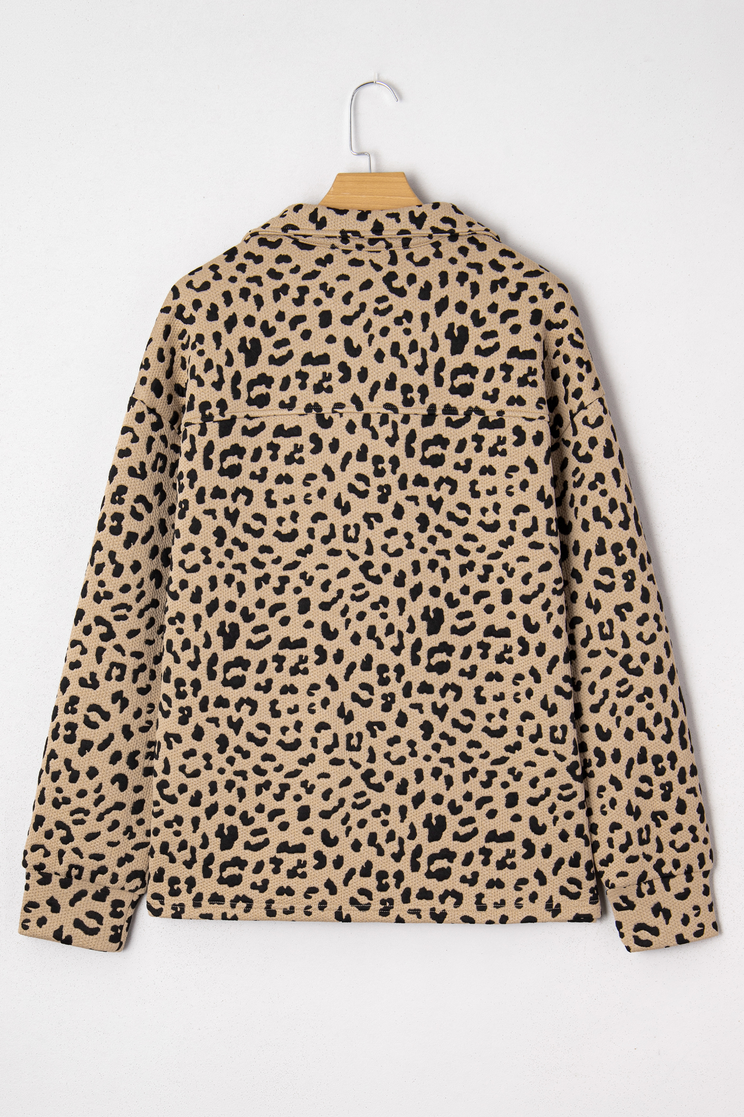 Parchment Leopard Polo Collar V Neck Pullover Top