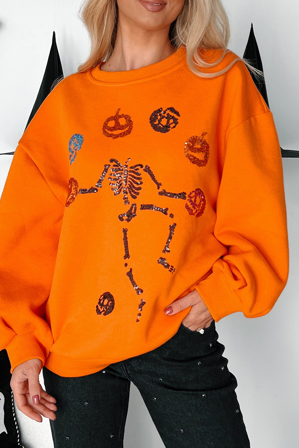 Carrot Dancing Critters Sequin Halloween Crewneck Sweatshirt