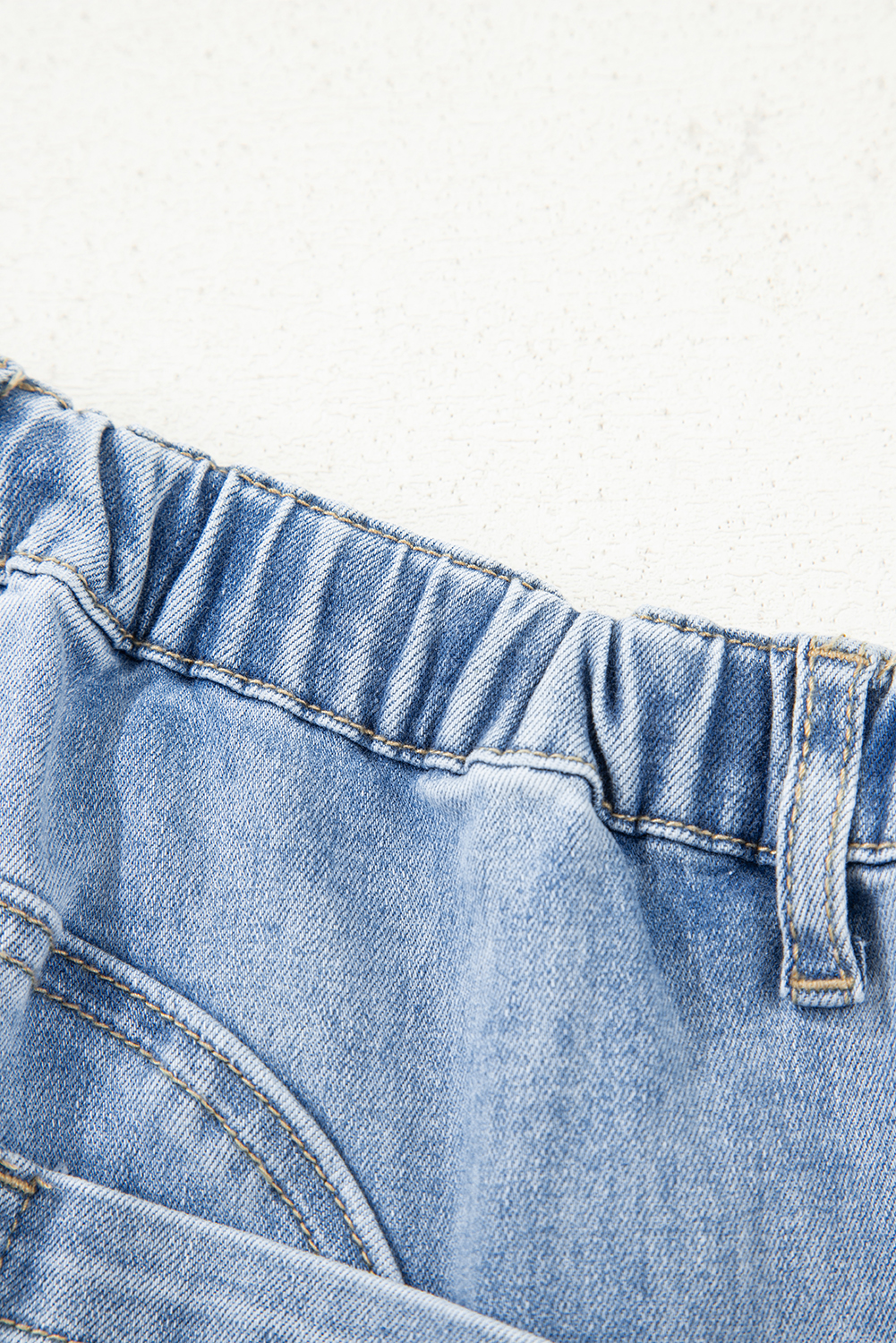 Beau Blue Drawstring Seam Detail Raw Hem Wide Leg Denim Pants