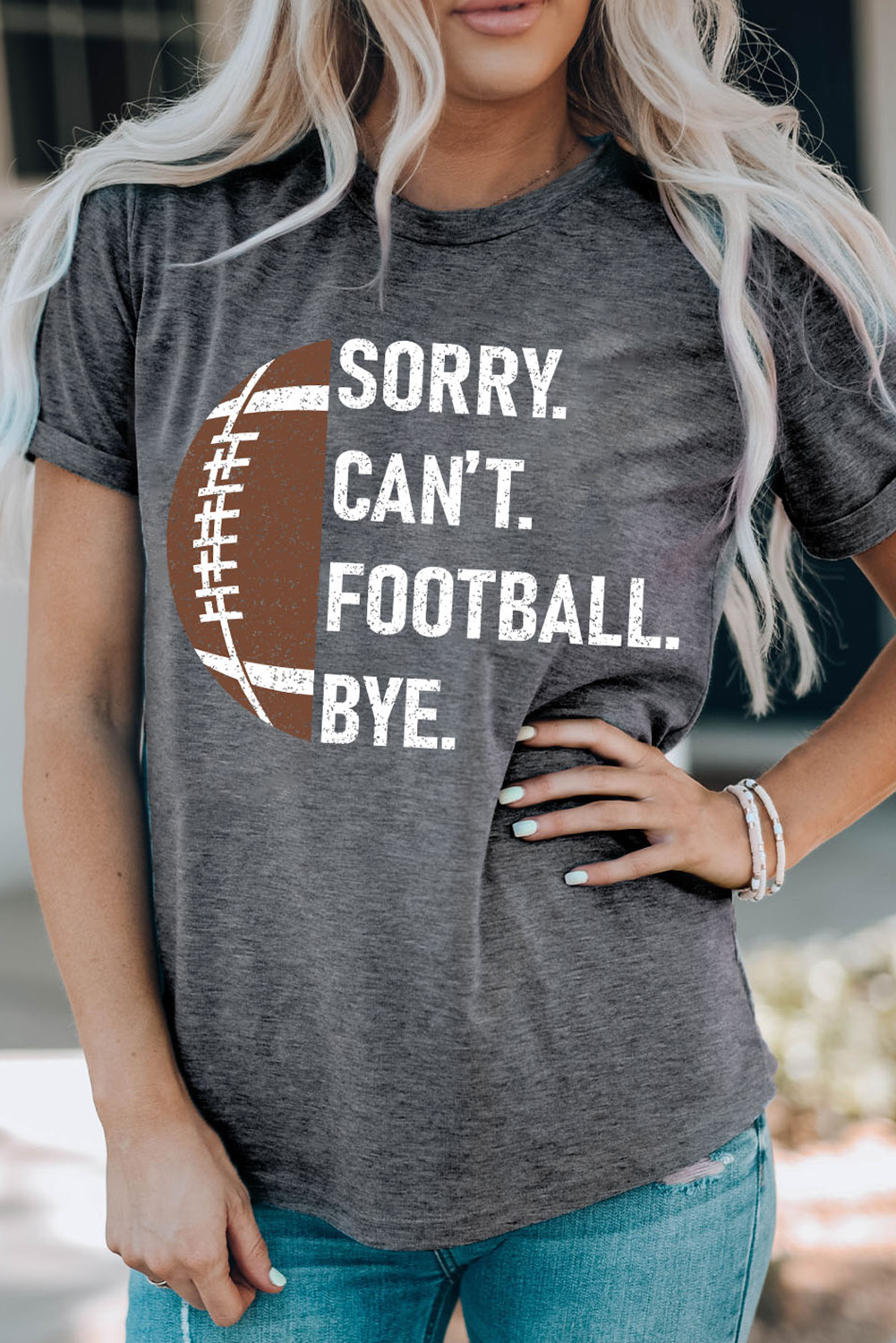 Gray American Rugby Football Graphic Casual T Shirt