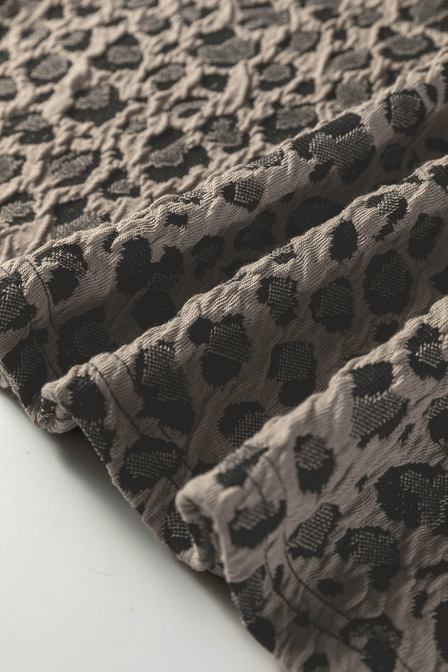 Beige Zip up Collared Leopard Cap Sleeve Top