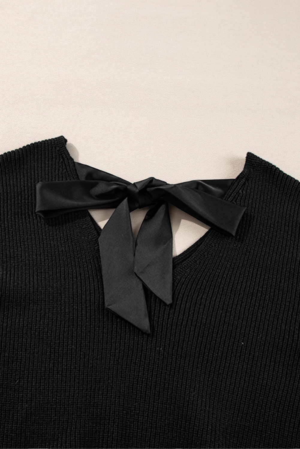 Racing Red Lantern Sleeve V Neck Knot Back Sweater