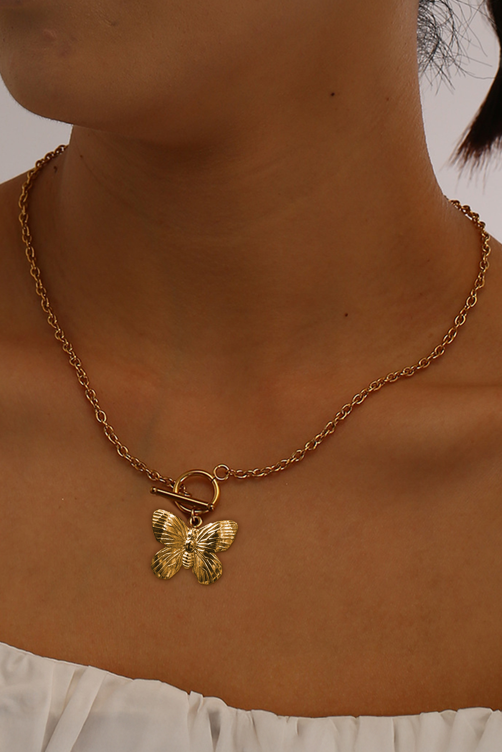 Gold Butterfly Pendant Plated Alloy Necklace