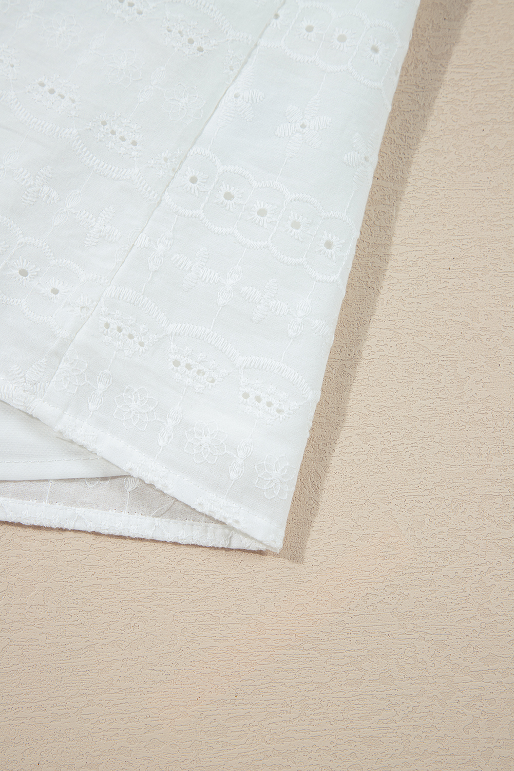 White Lace Neckline Flutter Sleeve Eyelets Blouse