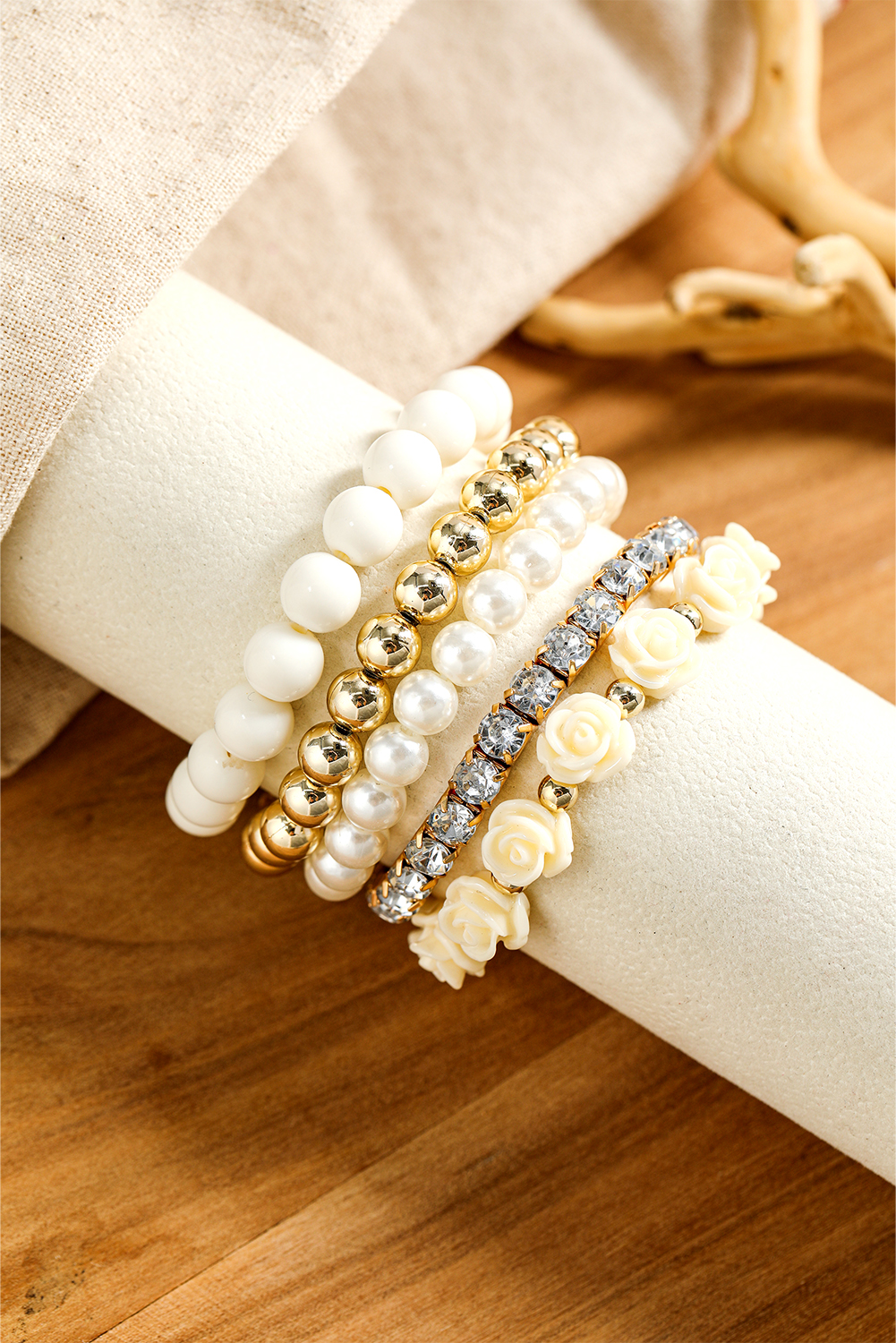 Black Flower Rhinestone Beaded Multi Layer Bracelet Set