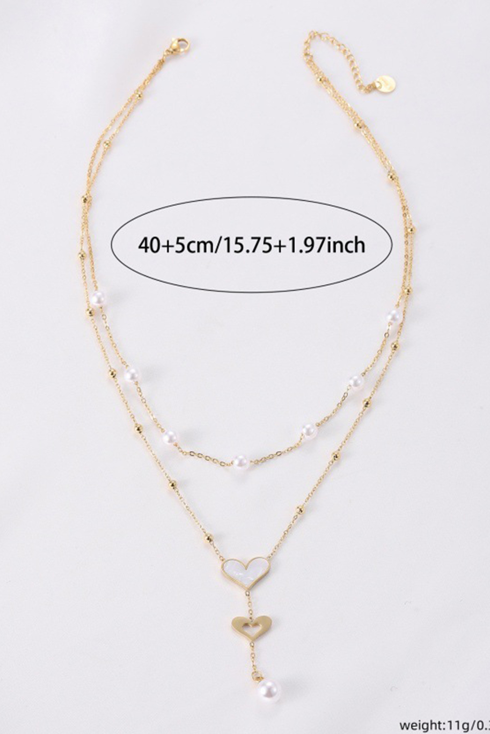 Gold Heart Pearl Double Layer Adjustable Chain Necklace
