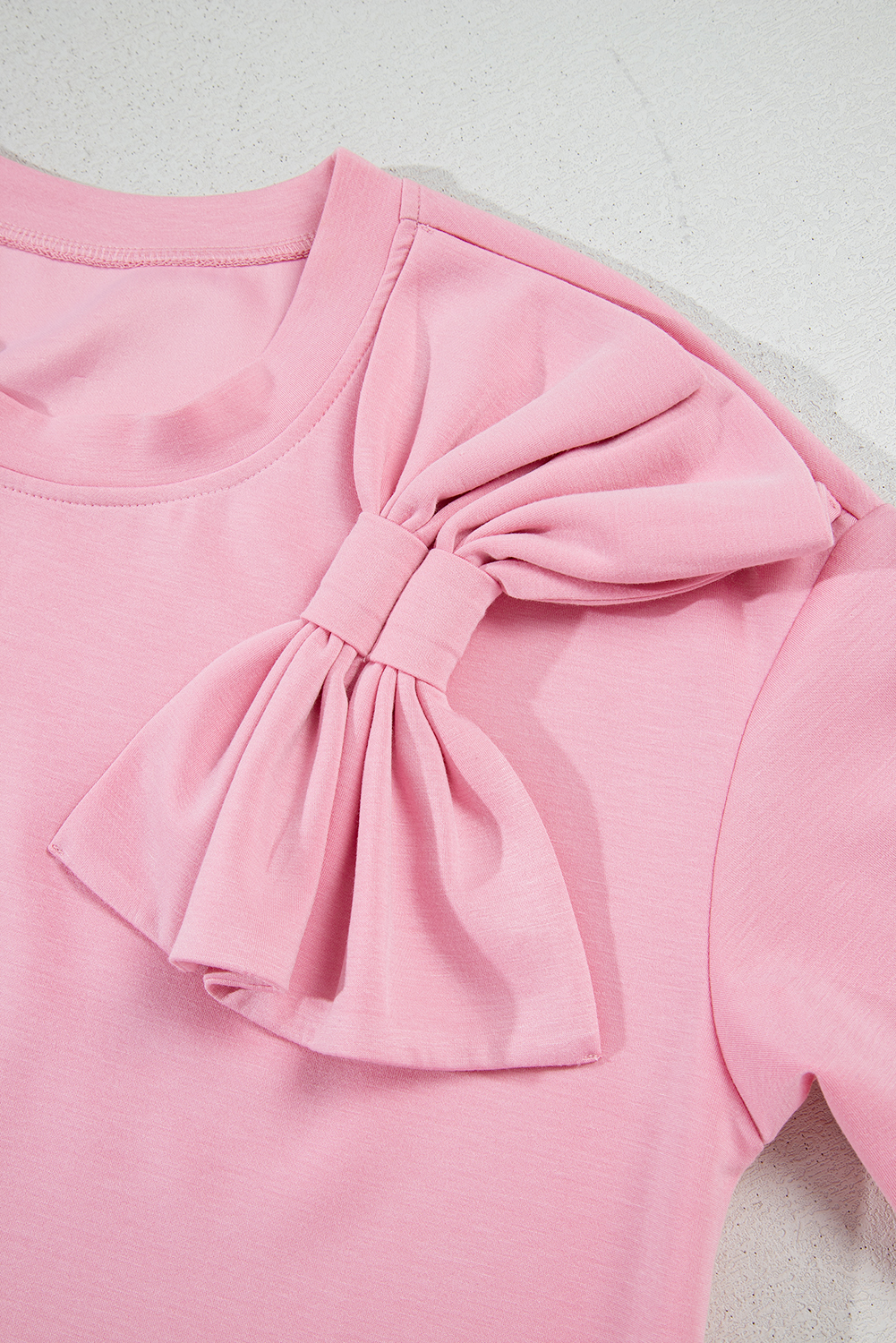 Pink Bow Applique Half Sleeve T-shirt