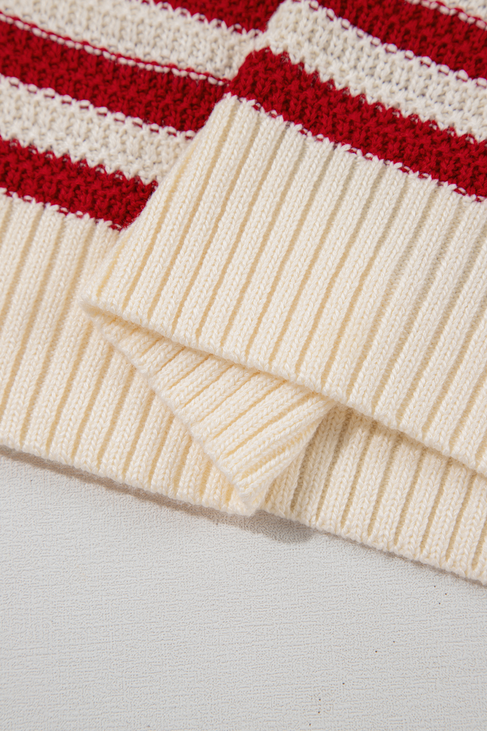 Red Stripe Textured Knit Ribbed Hem Sweater Tank Top
