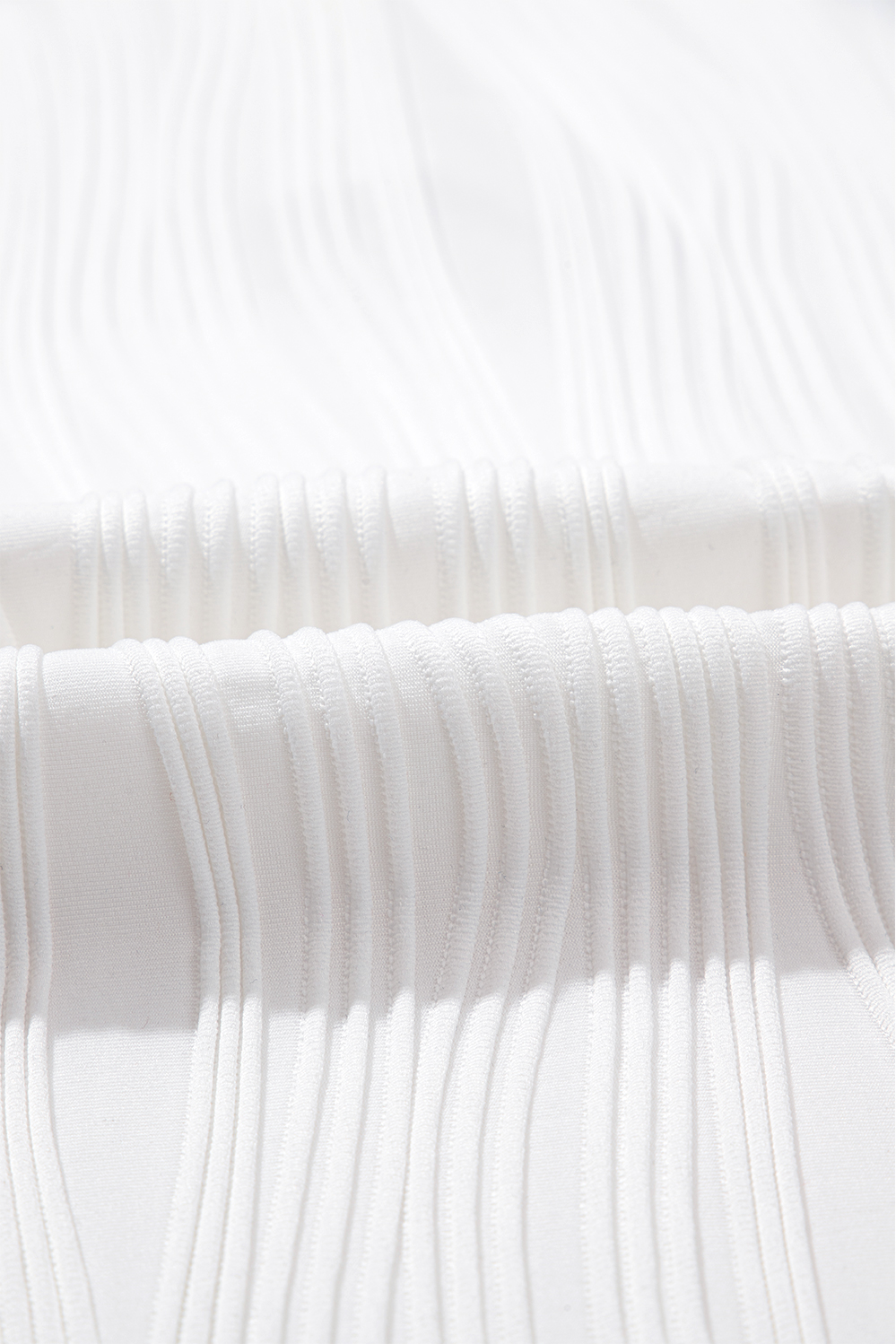 White Wavy Textured Button V Neck Tee