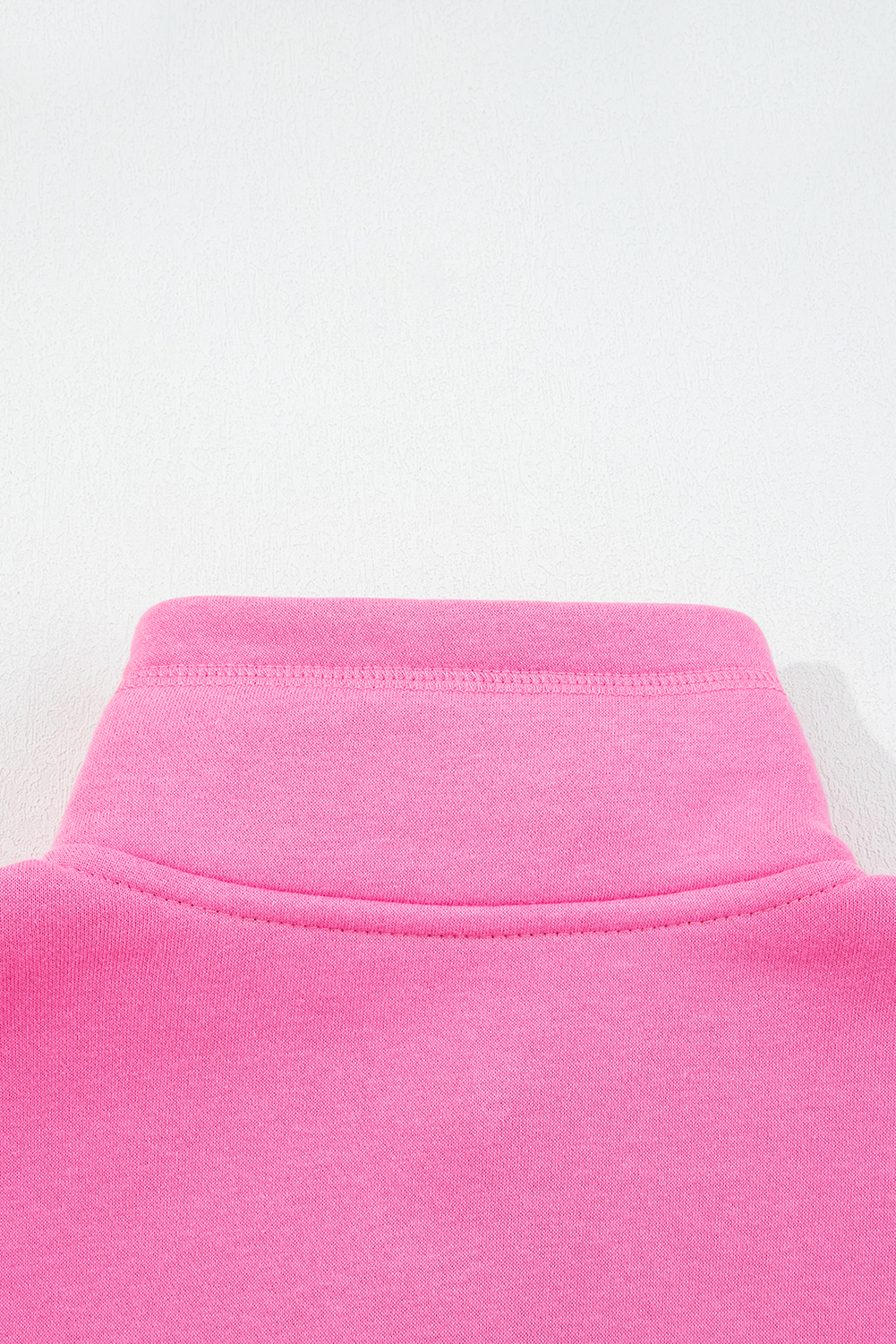 Bright Pink Half Button Stand Neck Drop Shoulder Sweatshirt