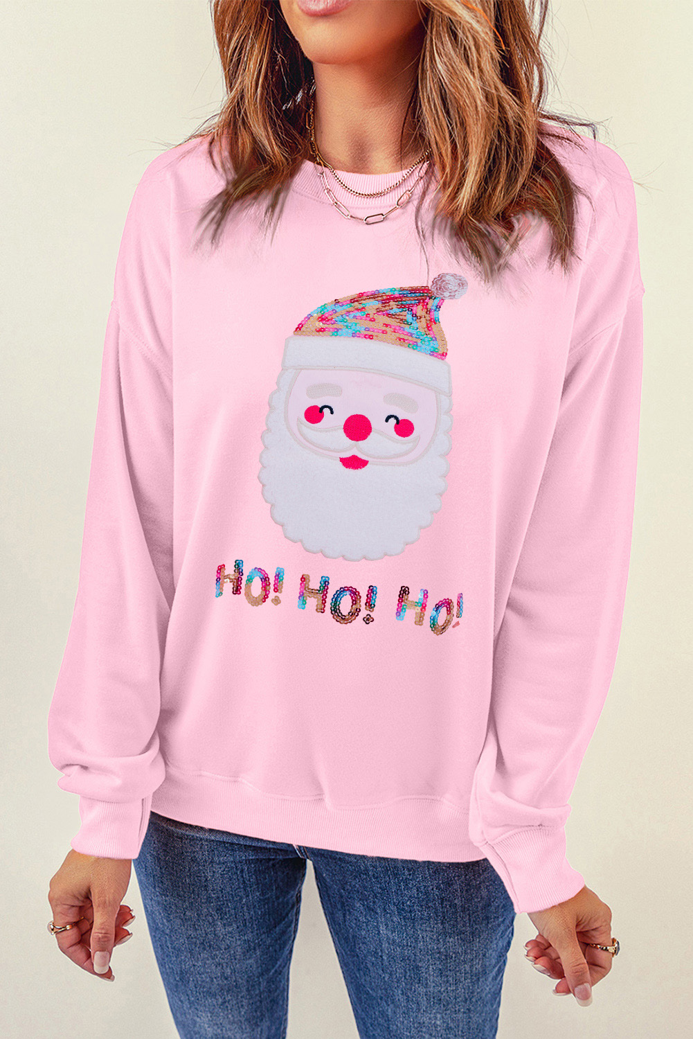 Fiery Red Santa Claus Sequin Graphic Sweatshirt