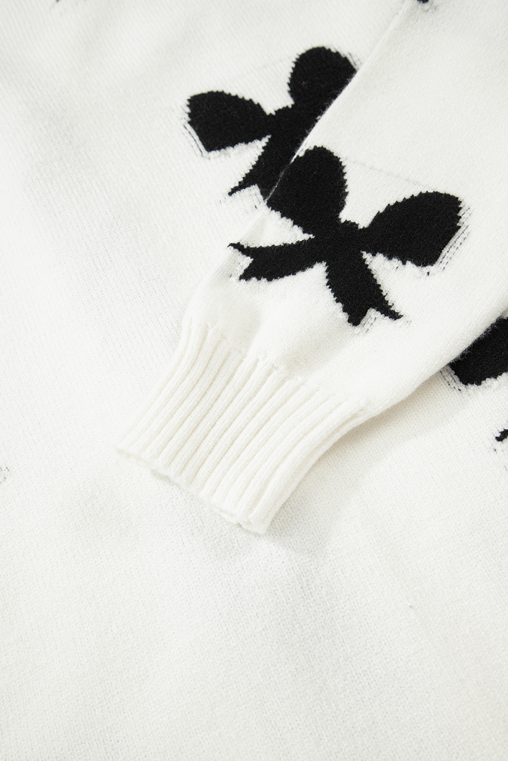 White Lace-up Bow Pattern Sweater Cardigan