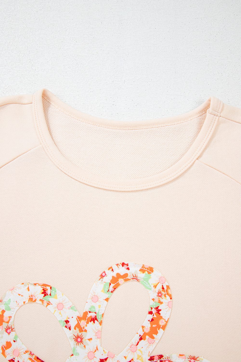 Beige Flower Patch Graphic Exposed Seam Wide Sleeve Top