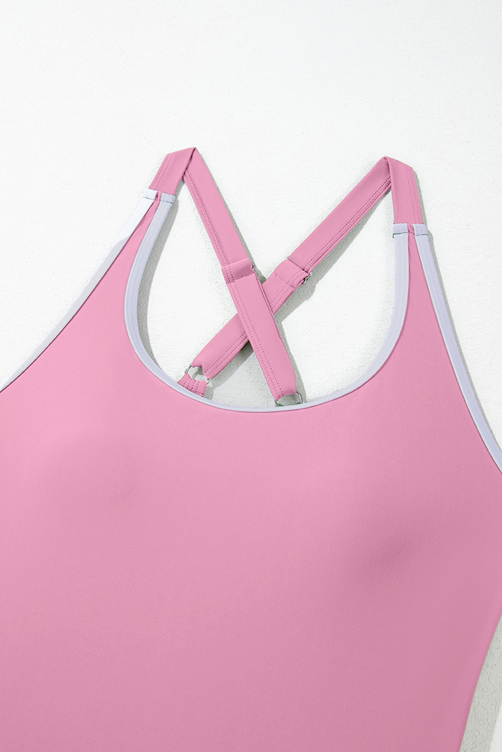 Bright Pink Contrast Edge Ruffled High Waist One Piece Swim Dress