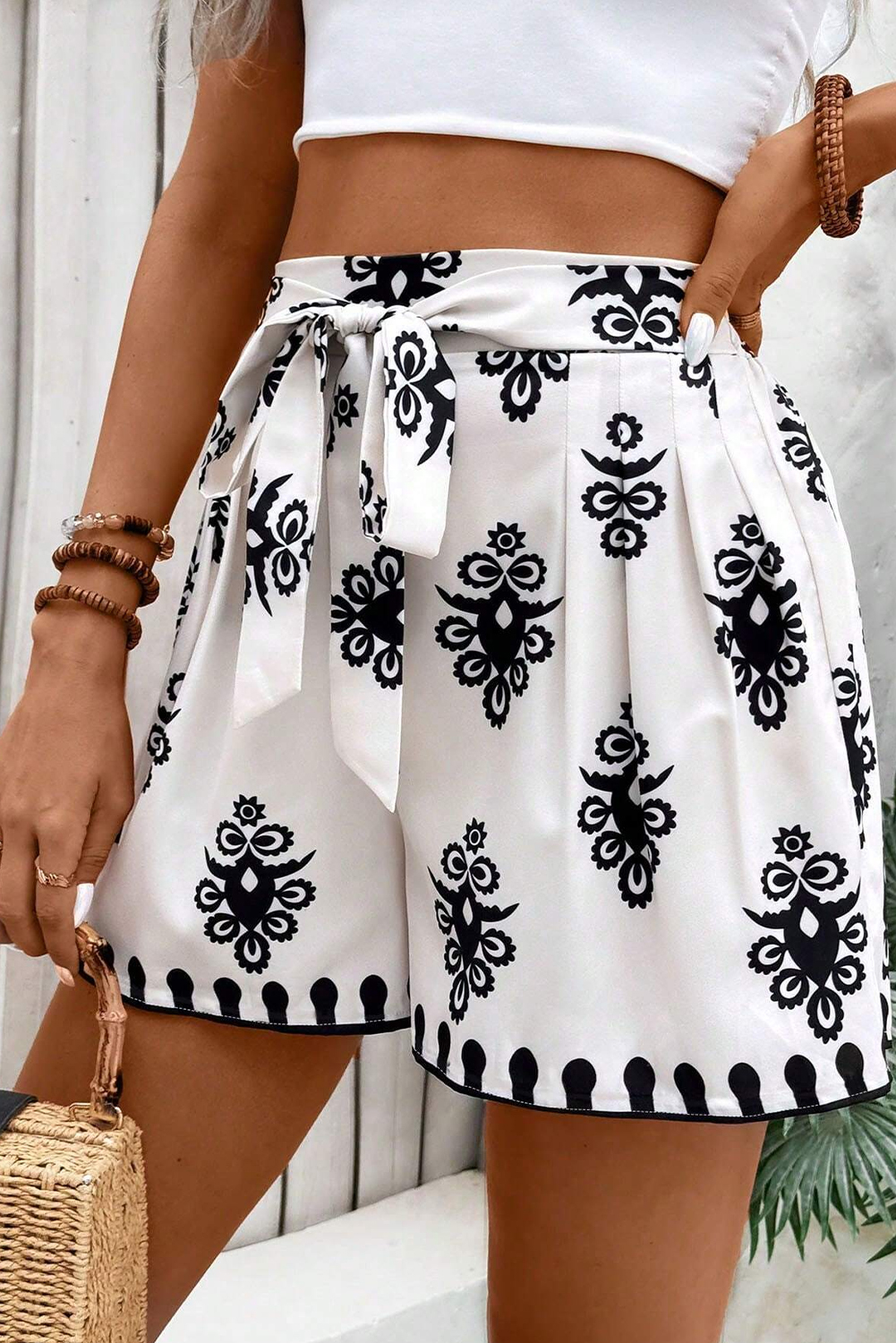 Beige Geometric Printed Sleeveless Hollowed Bowknot Back Mini Dress